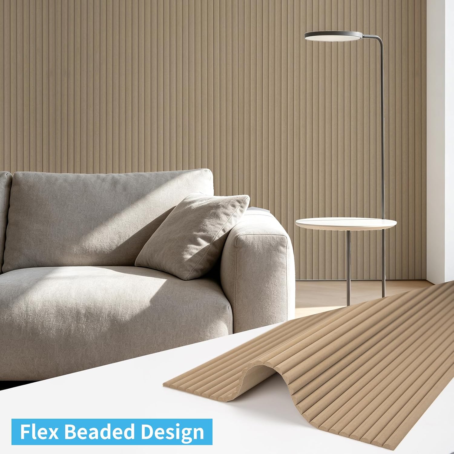 Art3d Roll-Flat Beaded Wood Slat Wall Panel. 2-Pack. 94.5 x 23.6 in. Raw | Flexible. Durable. Crack Resistant. Glue on. Easy to Install. for New Home Buyer. Future Mover to Upgrade Office. Living Room