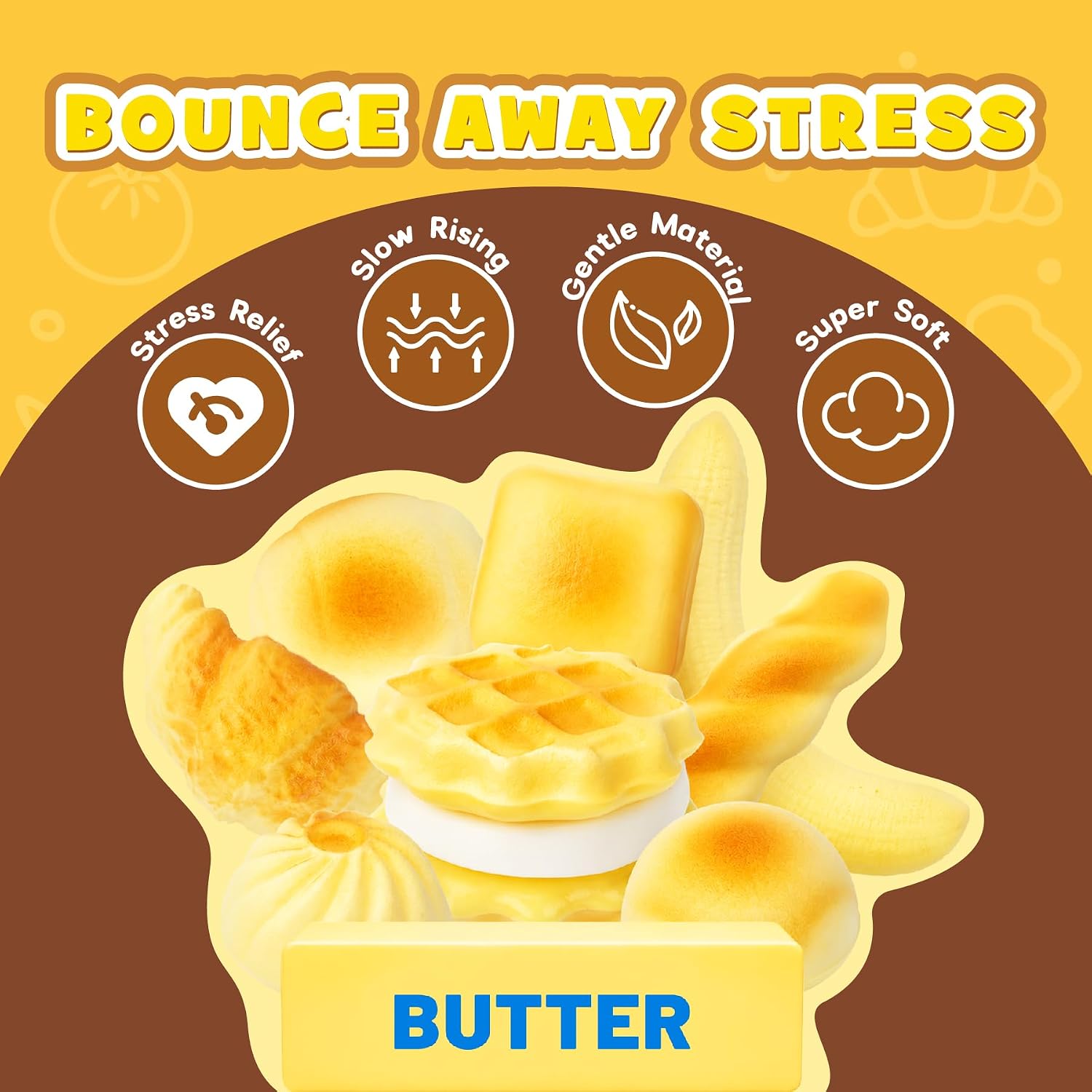 Recheel Butter Squishy Toys. 9 Pack Slow Rising Food Squishies Set | Soft Kawaii Food Squishies with Bread. Cake & Fruit Designs. Perfect Fidget Toys for Stress Relief. Relaxation and Play
