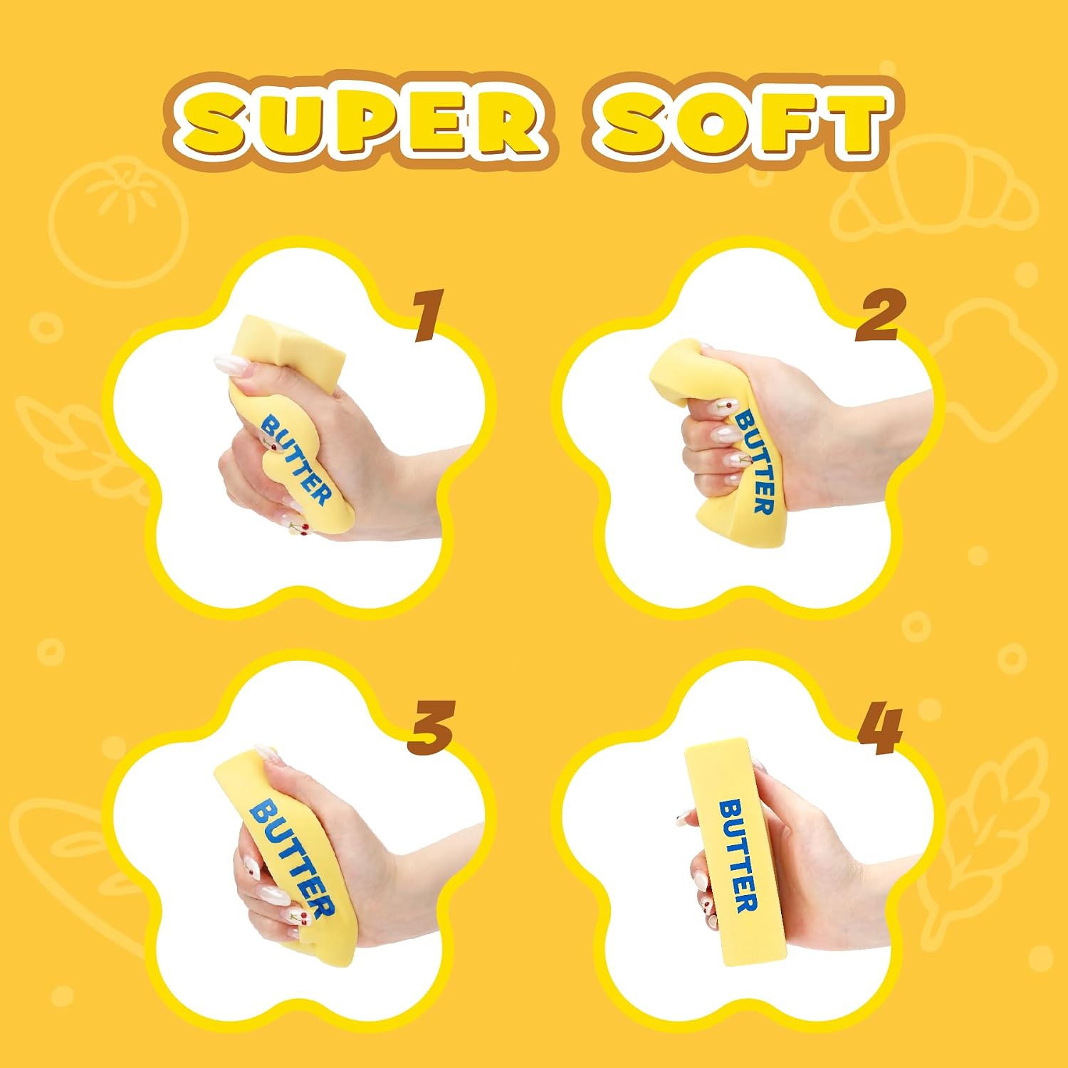 Recheel Butter Squishy Toys. 9 Pack Slow Rising Food Squishies Set | Soft Kawaii Food Squishies with Bread. Cake & Fruit Designs. Perfect Fidget Toys for Stress Relief. Relaxation and Play