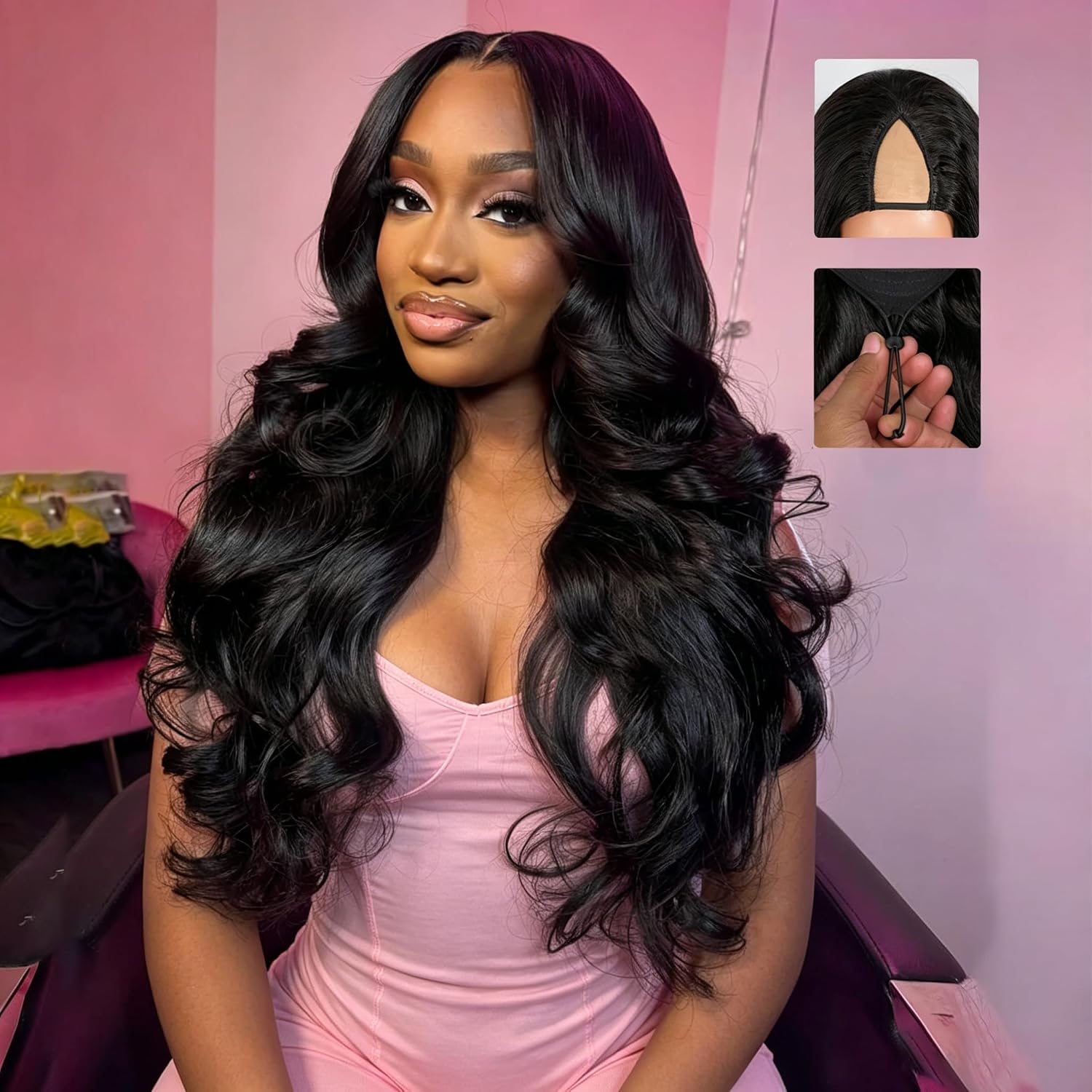 Omeself V Part Wigs Human Hair Body Wave Upgrade Glueless Human Hair 22Inch | Glueless V Part Wigs Human Hair Body Wave 200 Density Upgrade No Glue No Leave Out. Beginner Friendly Wear and Go Wig.