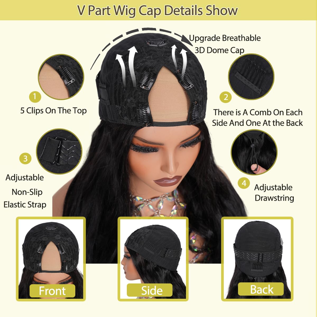 Omeself V Part Wigs Human Hair Body Wave Upgrade Glueless Human Hair 22Inch | Glueless V Part Wigs Human Hair Body Wave 200 Density Upgrade No Glue No Leave Out. Beginner Friendly Wear and Go Wig.