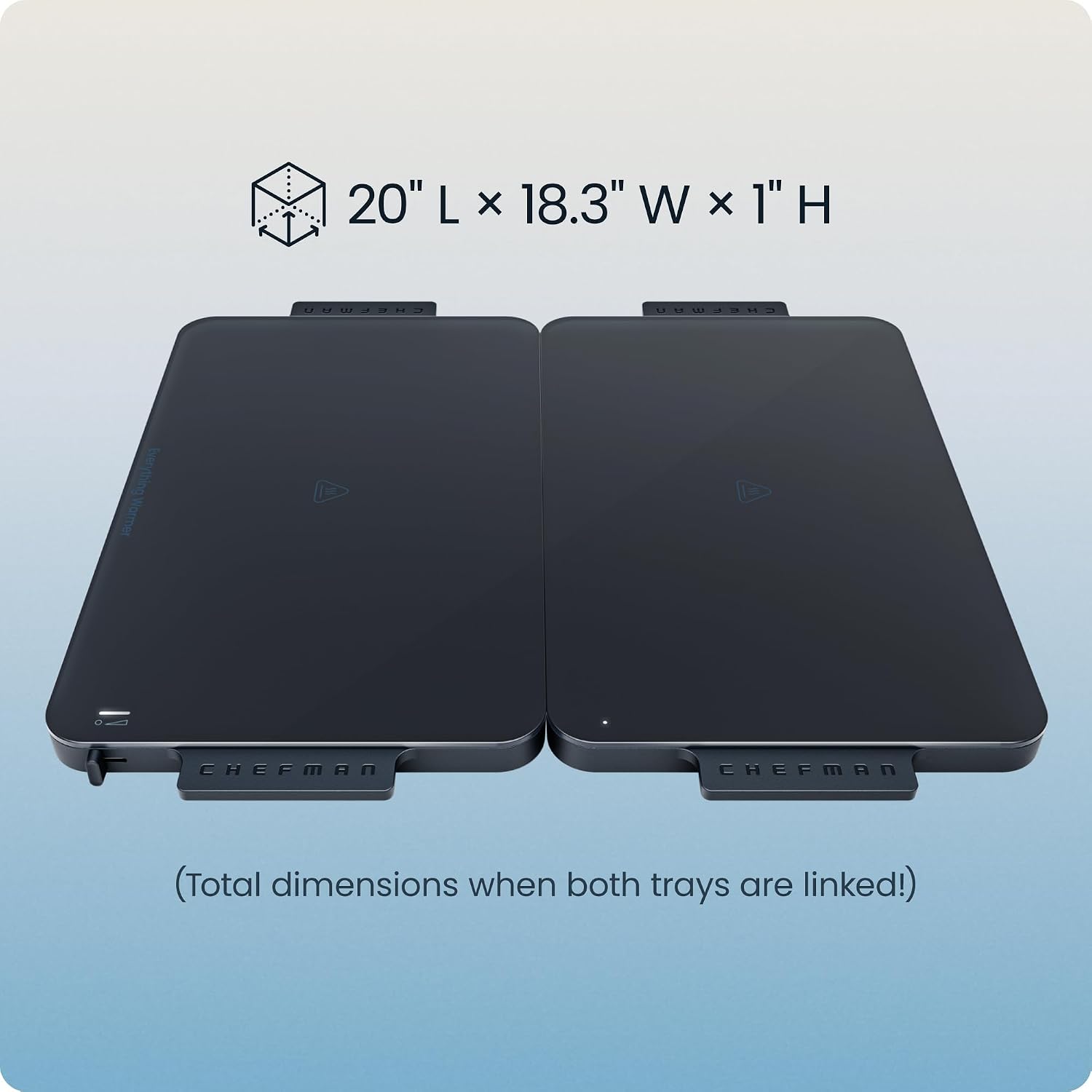 Chefman Everything Warmer Electric Warming Tray. 20 x 16 Modular Expanding Design. Graphene Full-Surface Heating. Food Warming Mat for Parties. Gatherings & Daily Use. Two Tempered Glass Panels