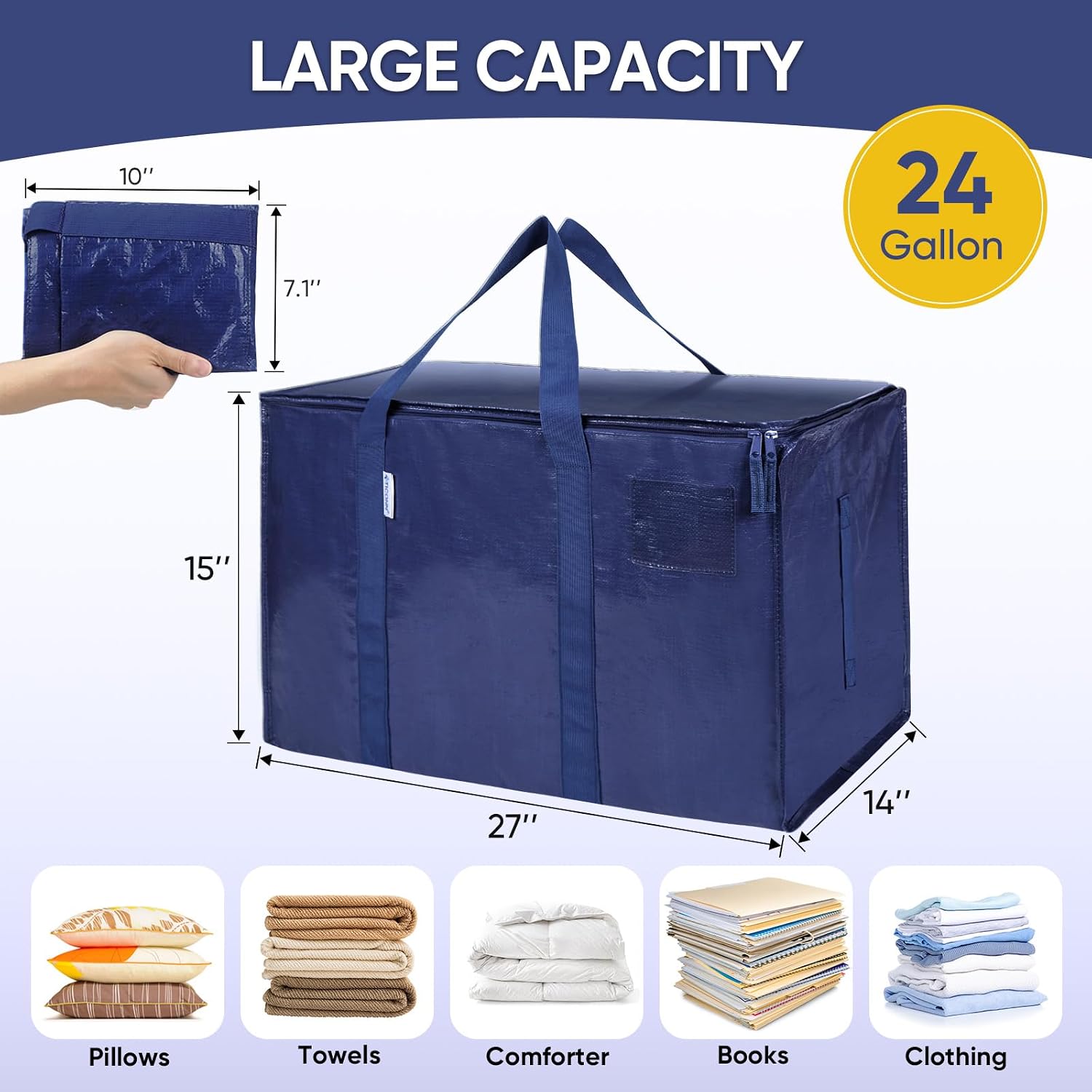 TICONN 2 Pack Extra Large Moving Bags Heavy Duty with Zippers & Carrying Handles. Durable Storage Bags Moving Boxes for Closet Organizers and Storage (2 Pack. Navy)