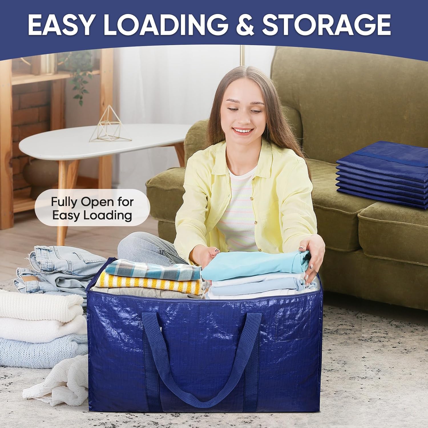 TICONN 2 Pack Extra Large Moving Bags Heavy Duty with Zippers & Carrying Handles. Durable Storage Bags Moving Boxes for Closet Organizers and Storage (2 Pack. Navy)