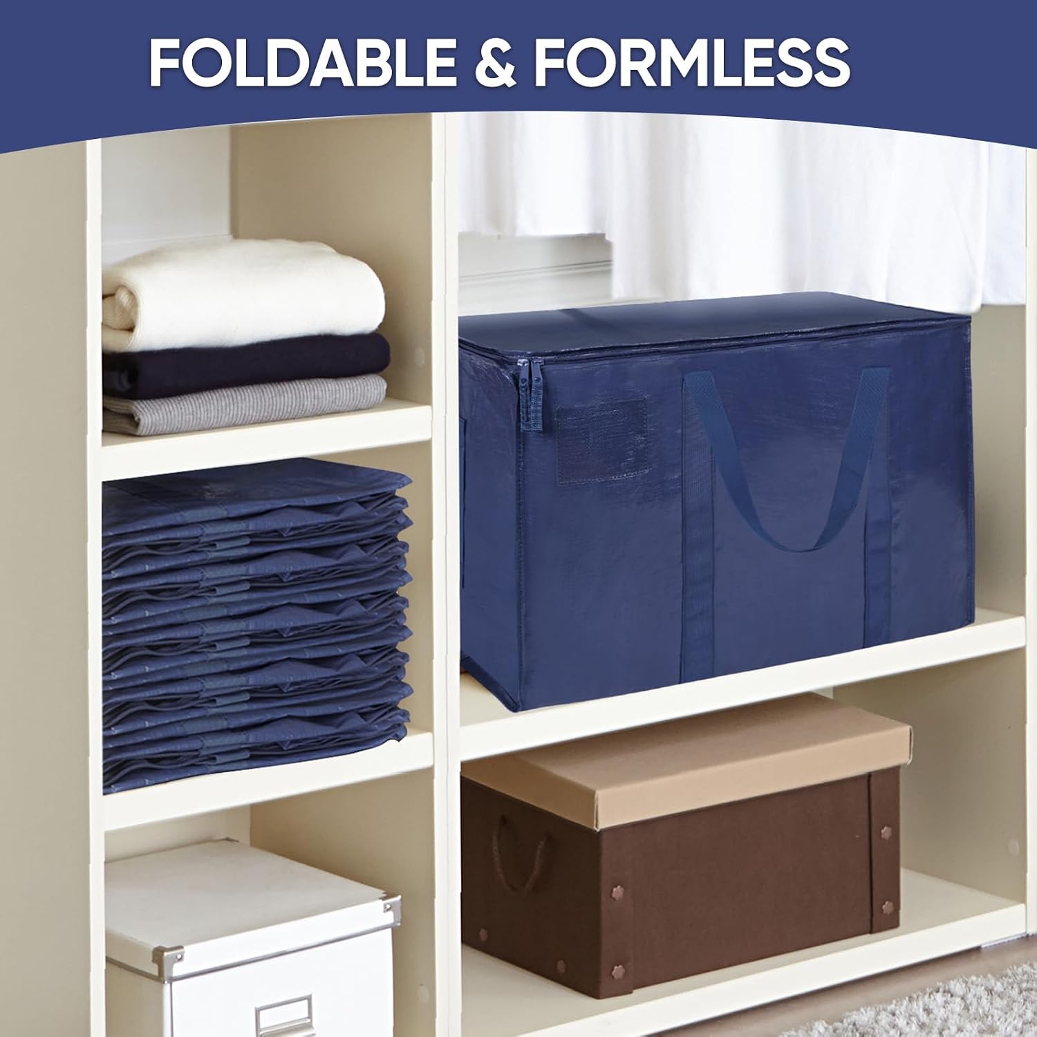 TICONN 2 Pack Extra Large Moving Bags Heavy Duty with Zippers & Carrying Handles. Durable Storage Bags Moving Boxes for Closet Organizers and Storage (2 Pack. Navy)