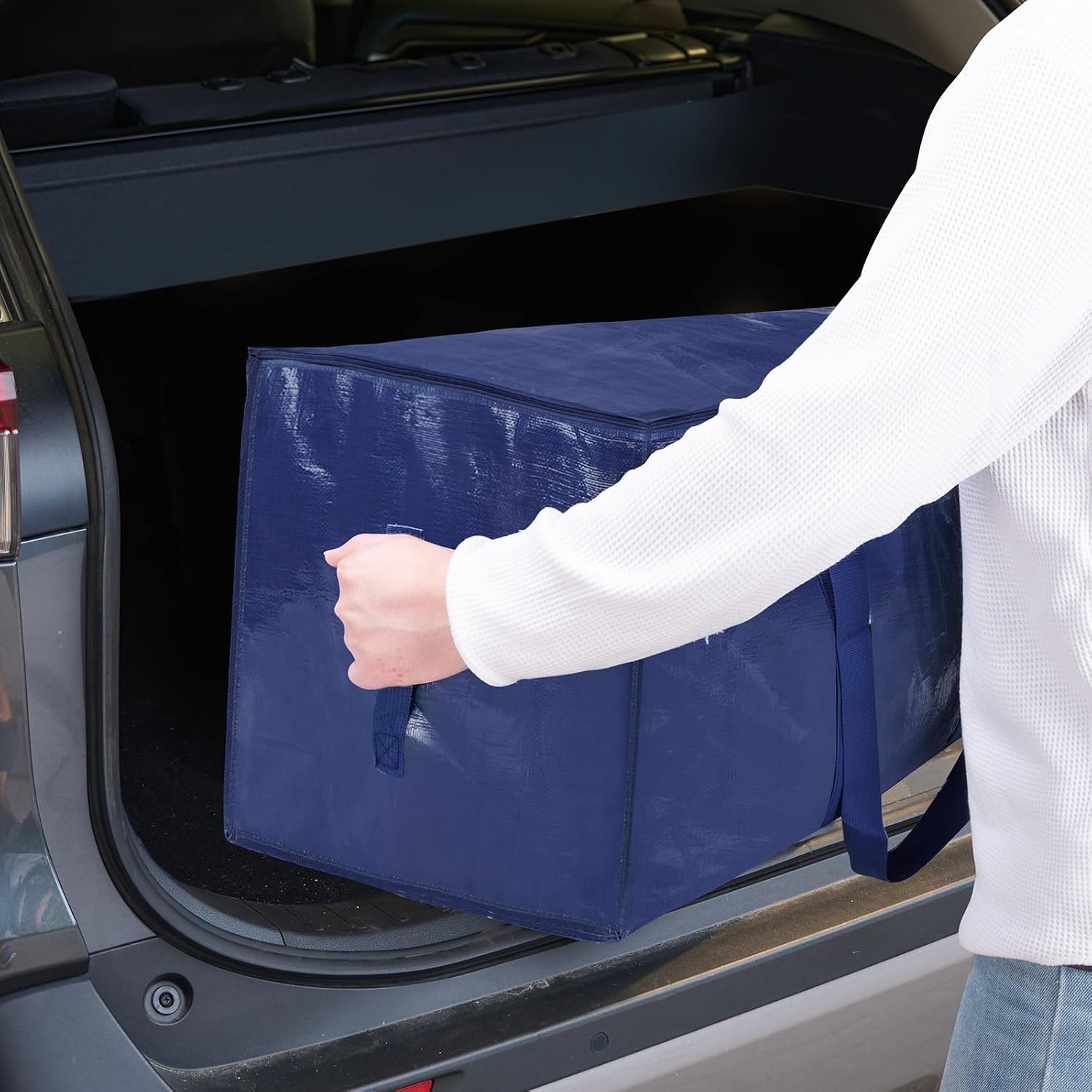TICONN 2 Pack Extra Large Moving Bags Heavy Duty with Zippers & Carrying Handles. Durable Storage Bags Moving Boxes for Closet Organizers and Storage (2 Pack. Navy)