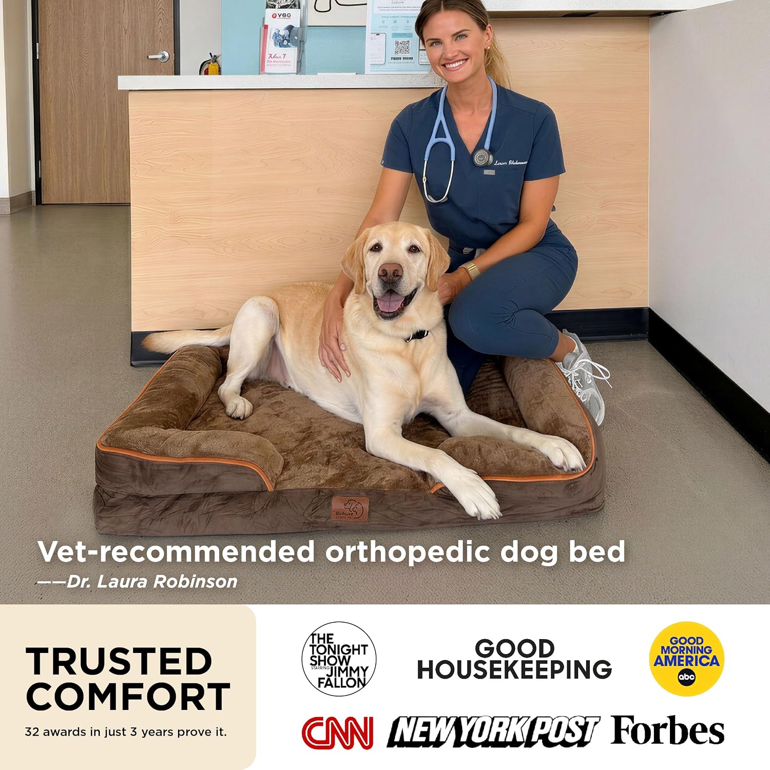 Bedsure Orthopedic Dog Beds for Small Dogs with Removable Washable Cover | 24 Classic Comfy Puppy Couch Sofa Waterproof. Cozy Bolster Sides. Nonslip Bottom. Pet bed for Cats.Senior Dogs. Beige