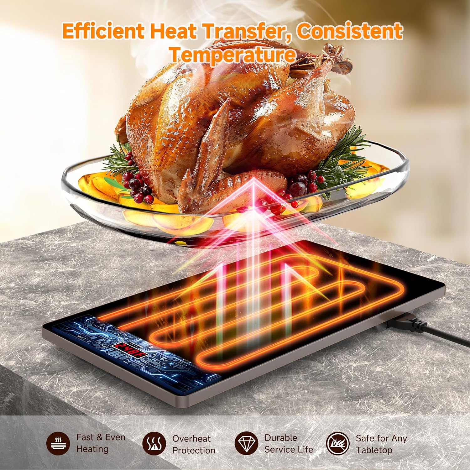 FEPPO Electric Warming Tray. 4-in-1 Food Warmers for Parties Buffet with 10 Temp Settings and Timer. 33x15 Glass Surface Warming Mat for Food. Modular Buffet Hot Plates for Catering and Gatherings