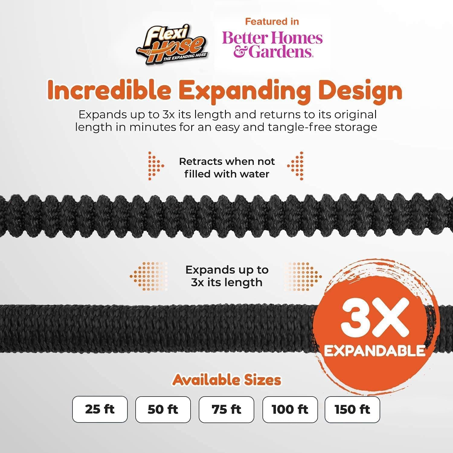 Flexi Hose with 8 Function Nozzle. 150FT - Lightweight Expandable Garden Hose. No-Kink Flexibility. 3/4 Inch Solid Brass Fittings and Double Latex Core