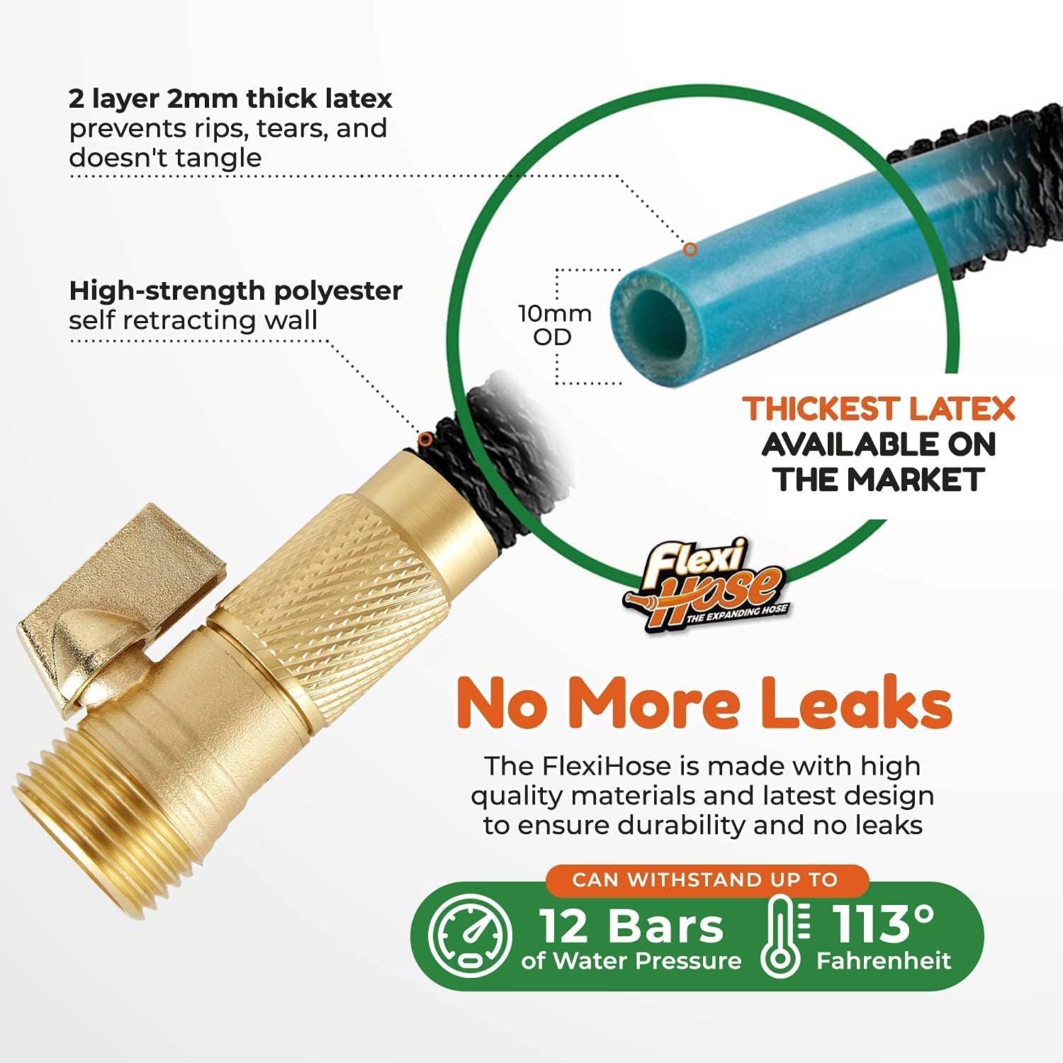 Flexi Hose with 8 Function Nozzle. 150FT - Lightweight Expandable Garden Hose. No-Kink Flexibility. 3/4 Inch Solid Brass Fittings and Double Latex Core