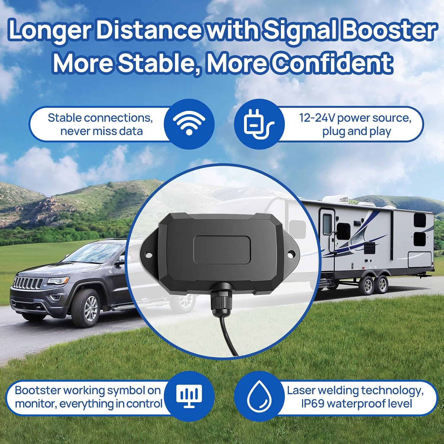 Masoll RV Tire Pressure Monitoring System. TPMS Sensors Set of 4 | Color LCD Display. Ideal for Travel Trailer/5th Wheel/Camper. 0-145psi. 120ft Transmission Distance. Signal Booster Included
