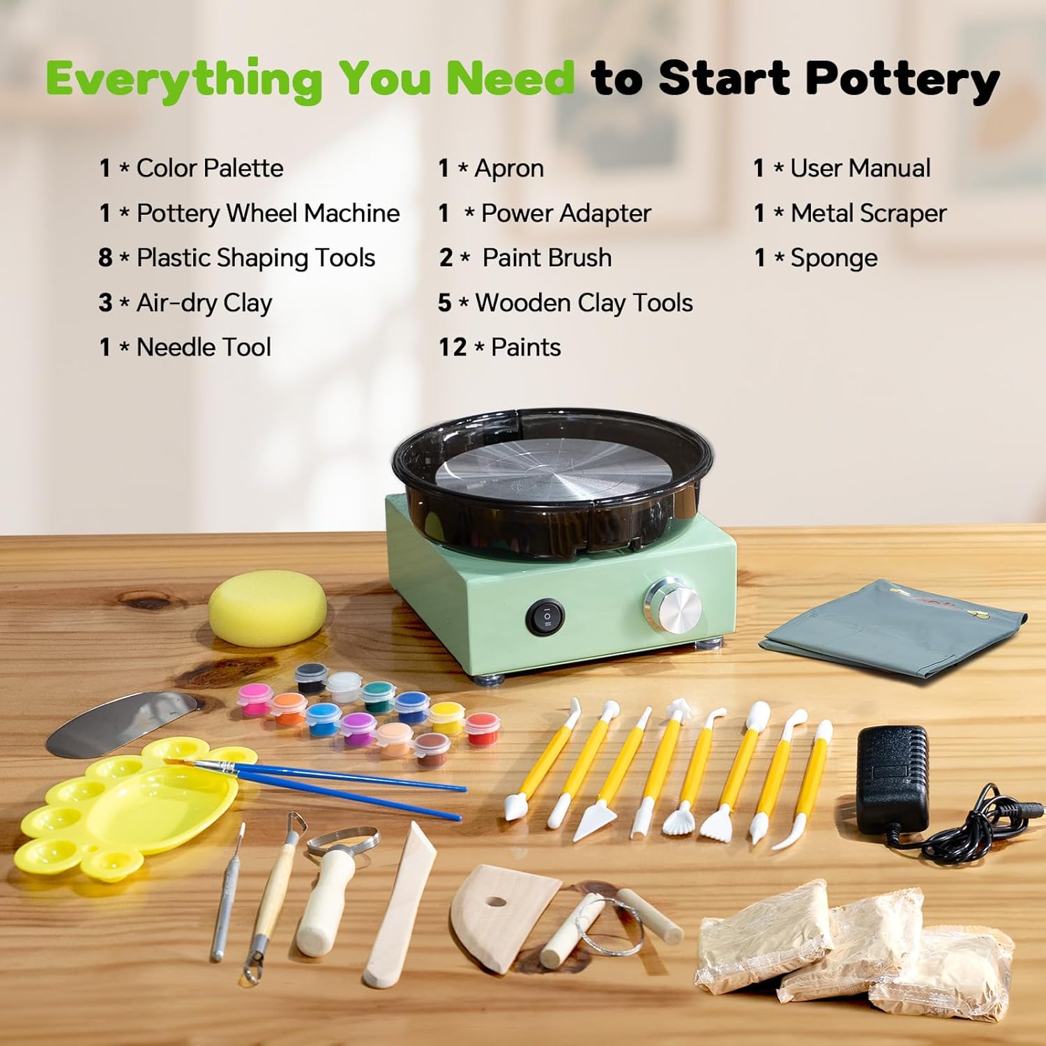 Alldeer Mini Pottery Wheel for Kids. Beginners. Adults. All-in-one Kit | 6 Clay Wheel. Two-Way Rotation. Adjustable Speed. Removable Splash Tray. 18PCS Sculpting Tools. Gift for Teens Girls Boys