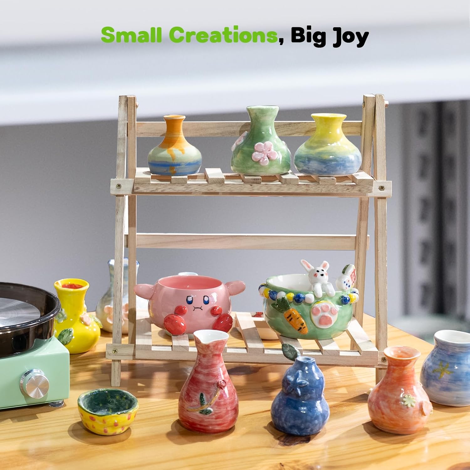 Alldeer Mini Pottery Wheel for Kids. Beginners. Adults. All-in-one Kit | 6 Clay Wheel. Two-Way Rotation. Adjustable Speed. Removable Splash Tray. 18PCS Sculpting Tools. Gift for Teens Girls Boys