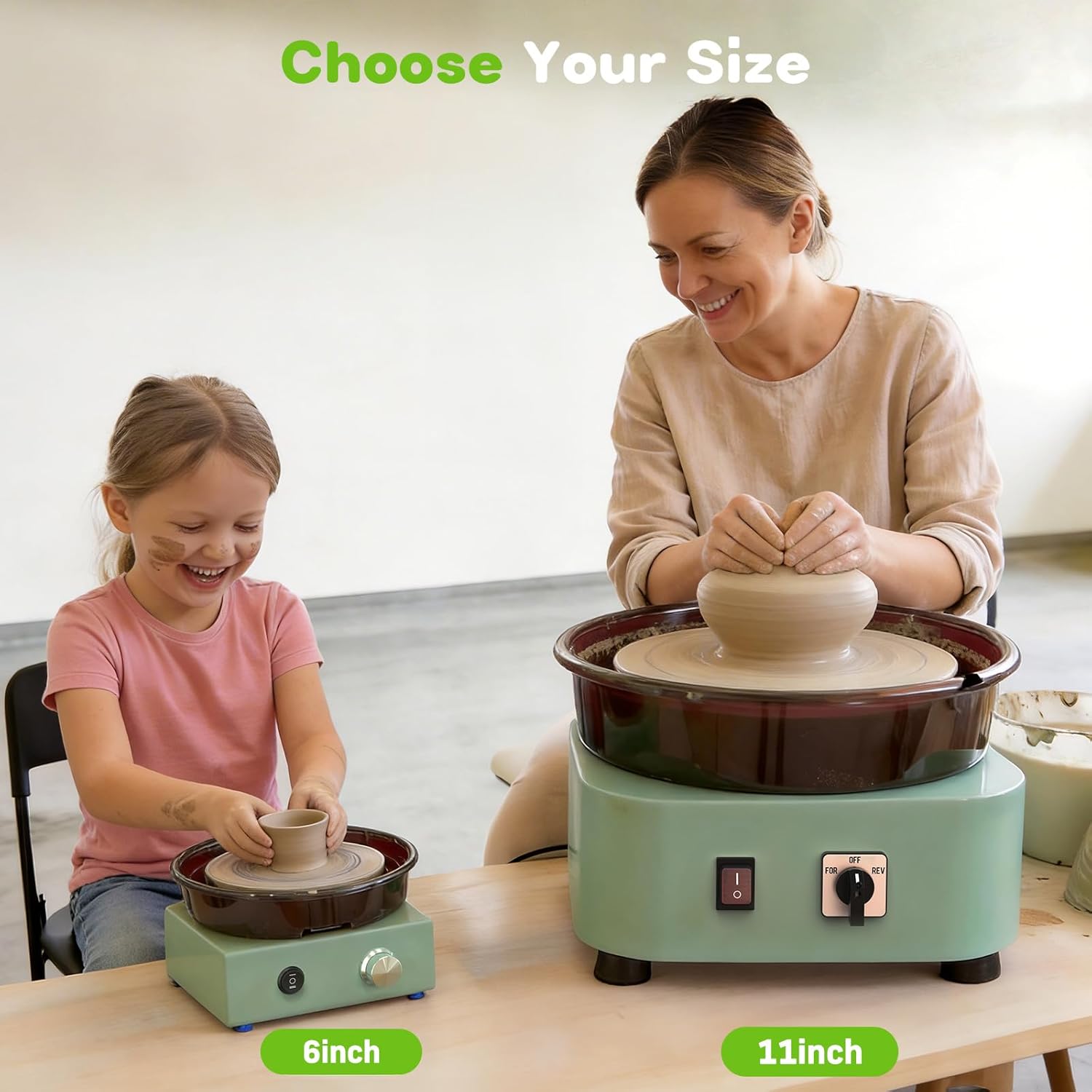 Alldeer Mini Pottery Wheel for Kids. Beginners. Adults. All-in-one Kit | 6 Clay Wheel. Two-Way Rotation. Adjustable Speed. Removable Splash Tray. 18PCS Sculpting Tools. Gift for Teens Girls Boys