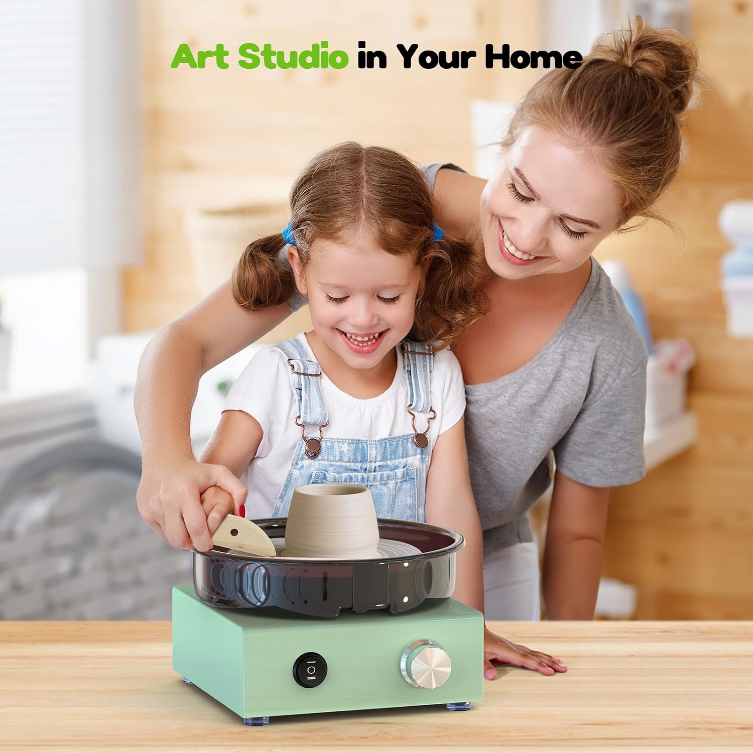 Alldeer Mini Pottery Wheel for Kids. Beginners. Adults. All-in-one Kit | 6 Clay Wheel. Two-Way Rotation. Adjustable Speed. Removable Splash Tray. 18PCS Sculpting Tools. Gift for Teens Girls Boys