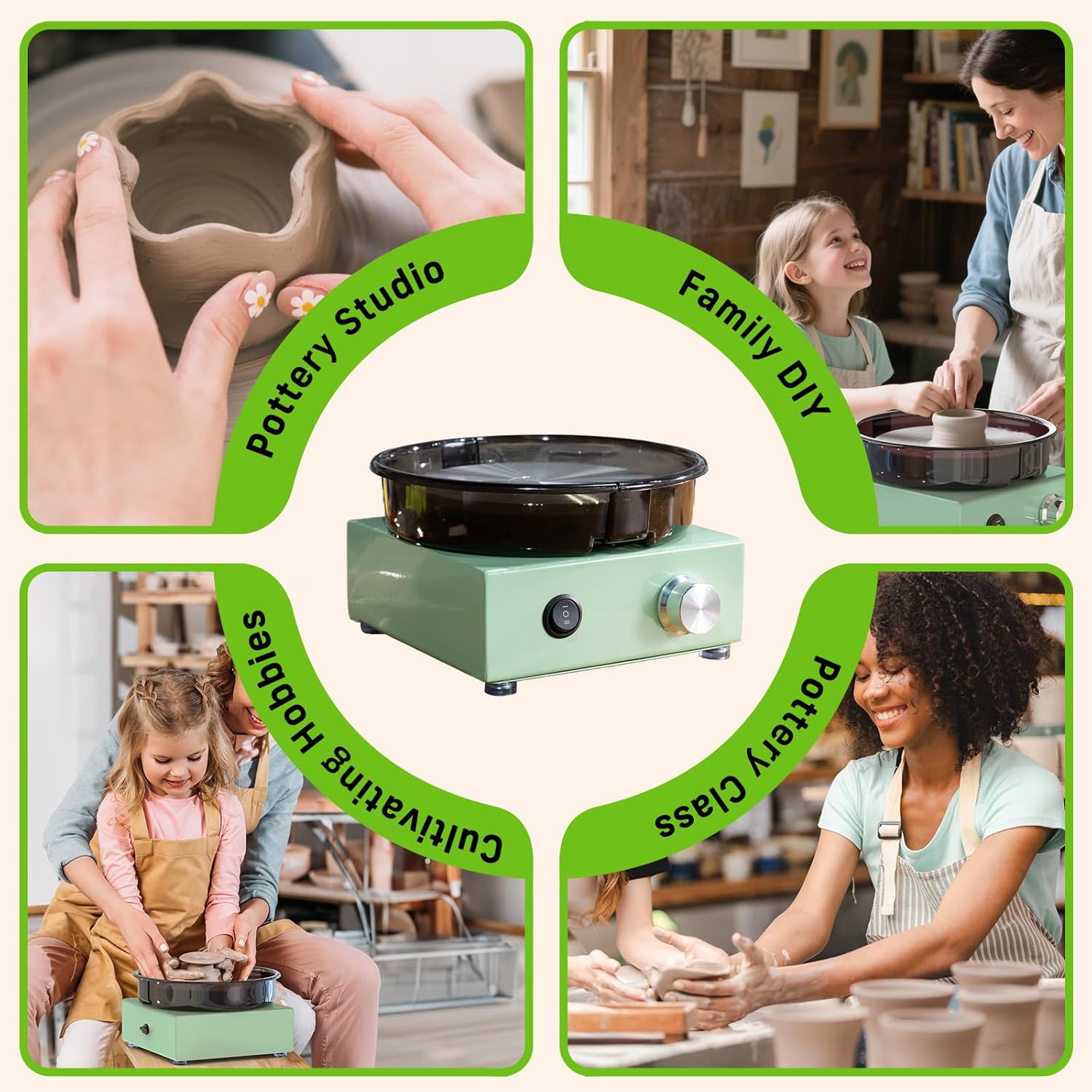 Alldeer Mini Pottery Wheel for Kids. Beginners. Adults. All-in-one Kit | 6 Clay Wheel. Two-Way Rotation. Adjustable Speed. Removable Splash Tray. 18PCS Sculpting Tools. Gift for Teens Girls Boys