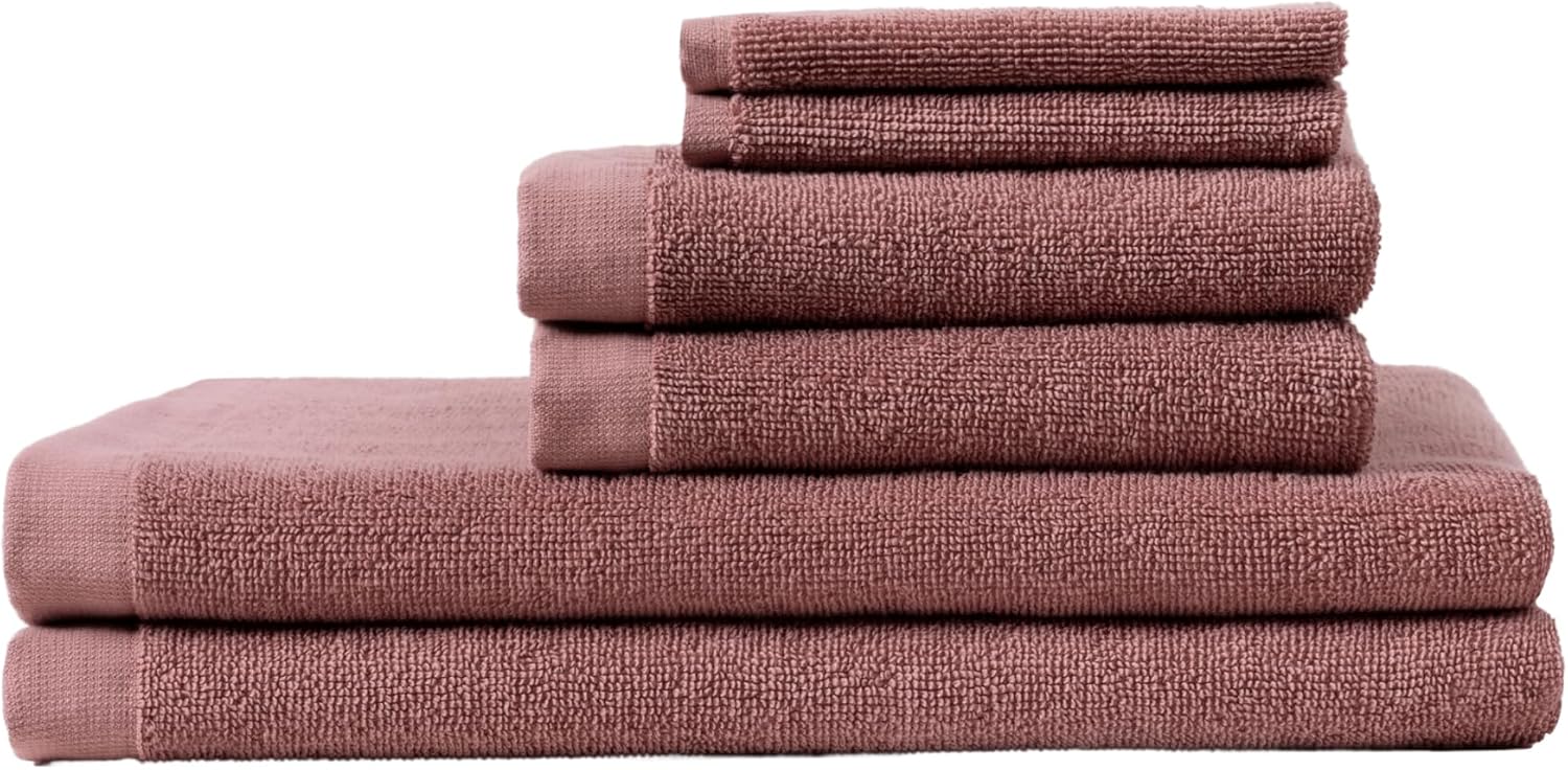 Coyuchi Classic Organic Cotton Terry Bath Towels. 100% GOTS Certified | 6-Piece Towel Set. Quick-Dry. Highly Absorbent. Lightweight. 2 Hand Towel. 2 Bath Towel. and 2 Washcloth. Plum Blossom