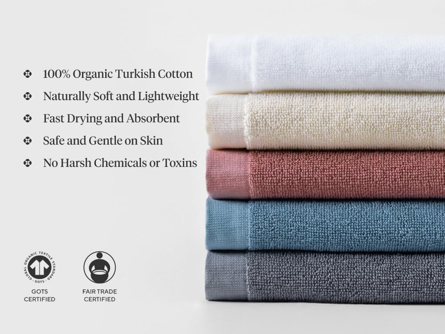 Coyuchi Classic Organic Cotton Terry Bath Towels. 100% GOTS Certified | 6-Piece Towel Set. Quick-Dry. Highly Absorbent. Lightweight. 2 Hand Towel. 2 Bath Towel. and 2 Washcloth. Plum Blossom
