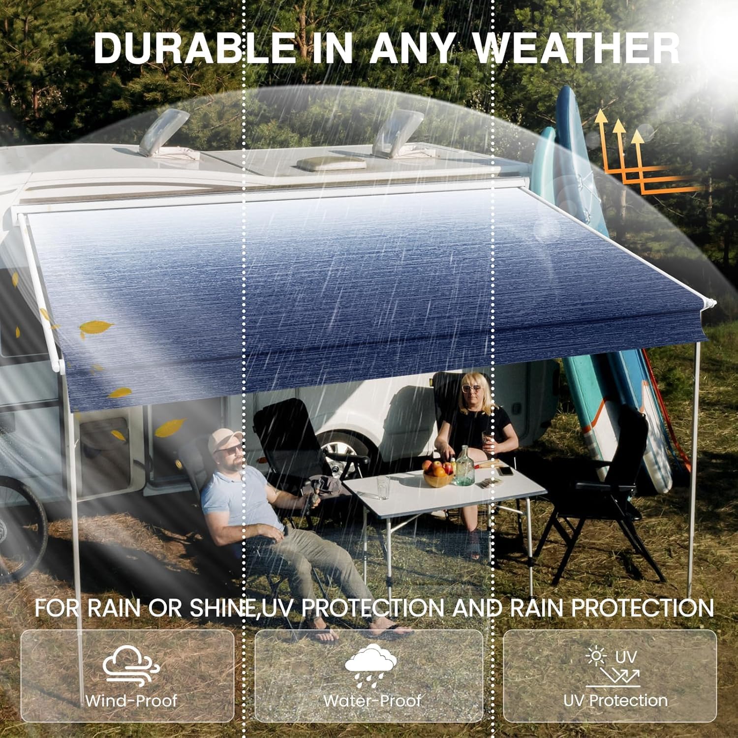 20FT RV Awning Fabric Replacement. 19'2 Fabric. 19.5oz. Ocean Blue Fade | Heavy-Duty Vinyl. Weatherproof. UV-Resistant. Cold-Crack Tested. Fits RVs and Travel Trailers