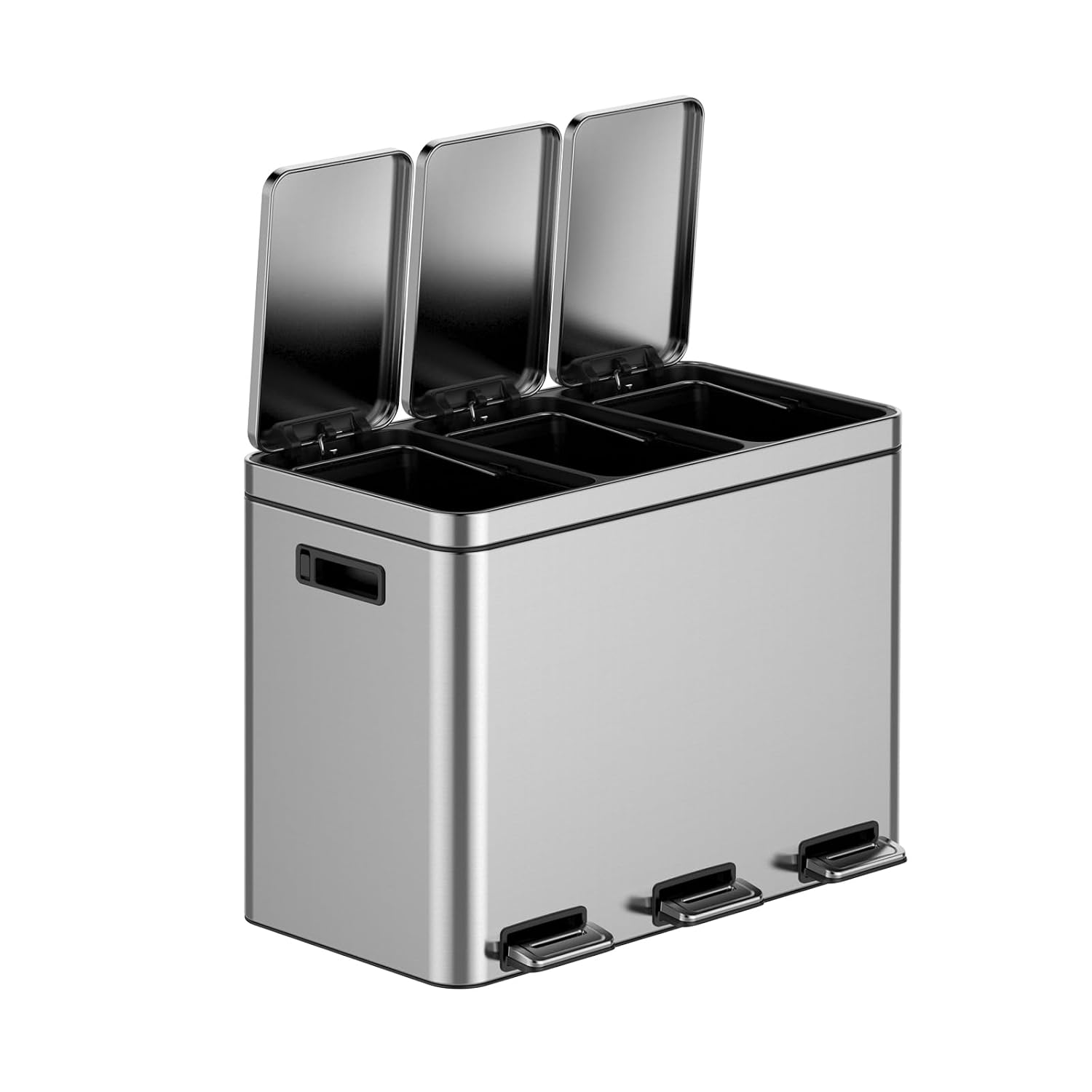 GarveeHome 12 gal Rectangular Recycling Trash Can with 3 Compartments. Silver. 45 L (4+4+4 gal)