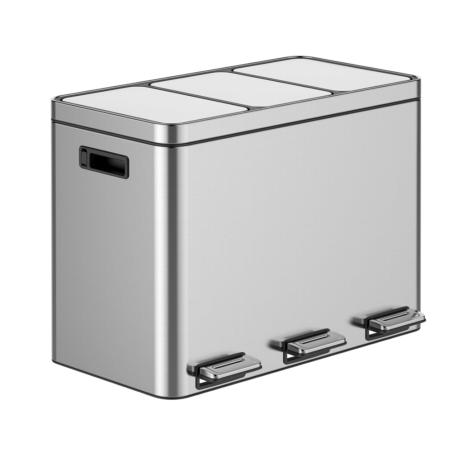 GarveeHome 12 gal Rectangular Recycling Trash Can with 3 Compartments. Silver. 45 L (4+4+4 gal)