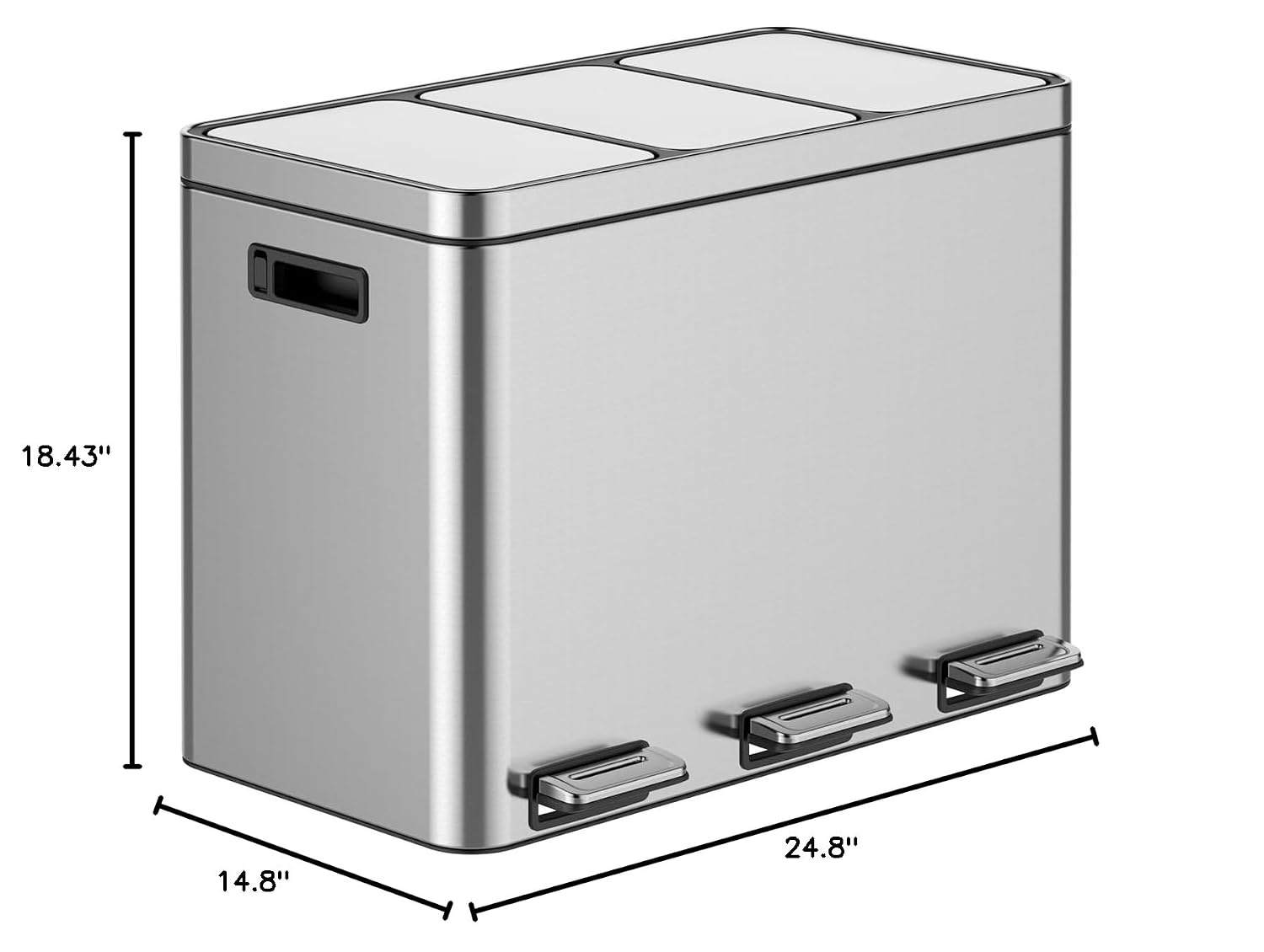 GarveeHome 12 gal Rectangular Recycling Trash Can with 3 Compartments. Silver. 45 L (4+4+4 gal)