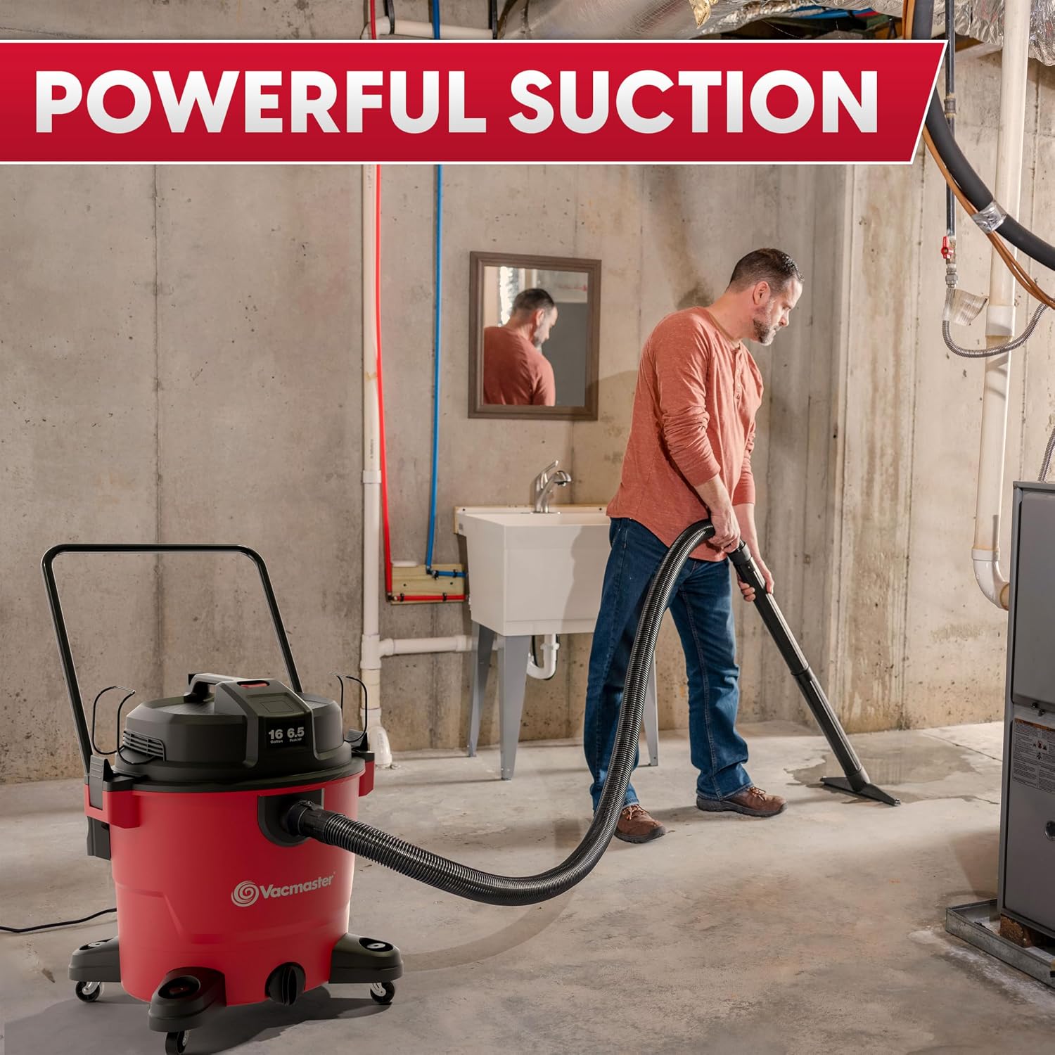 Vacmaster VJH1612PF 1101 16 Gal 6.5 Peak HP† Heavy-Duty Wet/Dry Vac Red