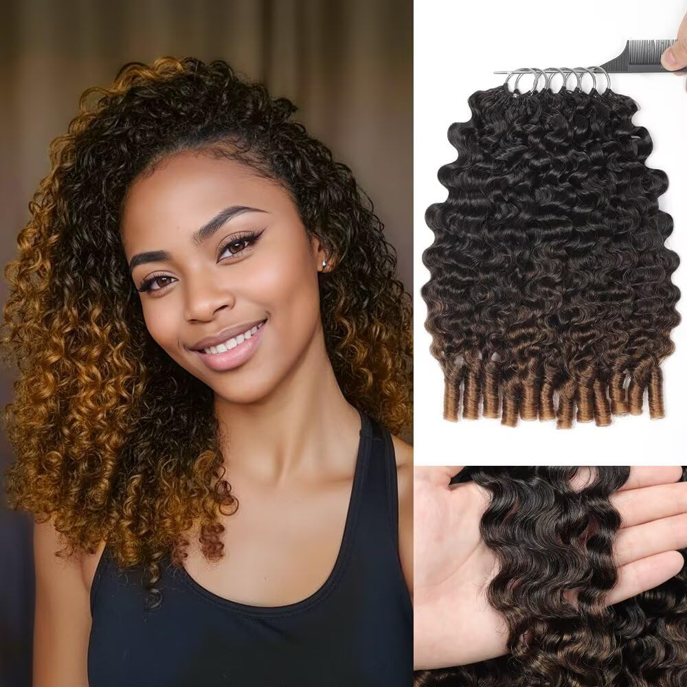 Burmese Curly Ombre Crochet Human Hair for Black Women 22 Inch 1B/30# | 150g Human Hair Crochet Bundles Lightweight Knotless Crochet Hair Human Hair Feather Crochet Hair Extensions Kit