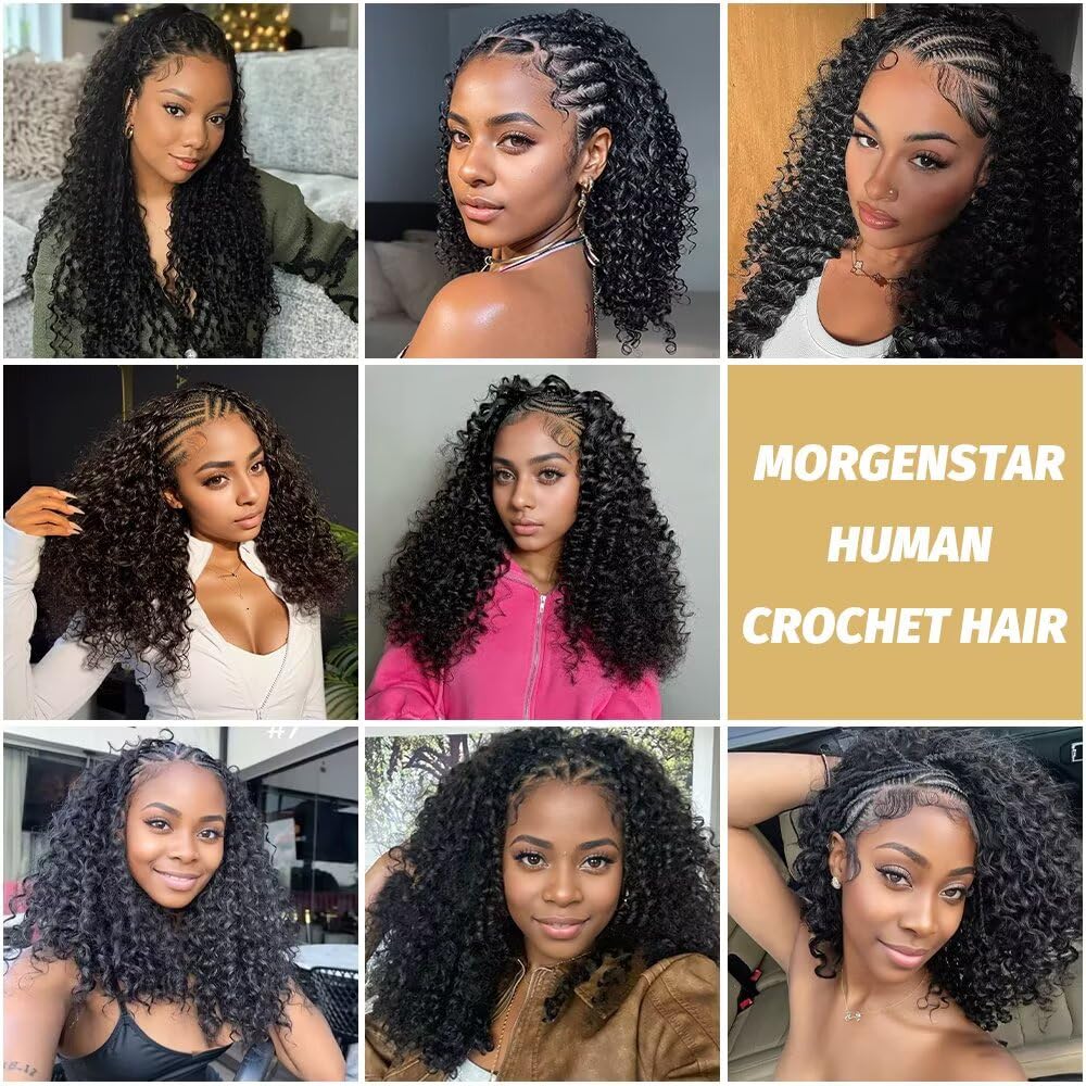 Burmese Curly Ombre Crochet Human Hair for Black Women 22 Inch 1B/30# | 150g Human Hair Crochet Bundles Lightweight Knotless Crochet Hair Human Hair Feather Crochet Hair Extensions Kit
