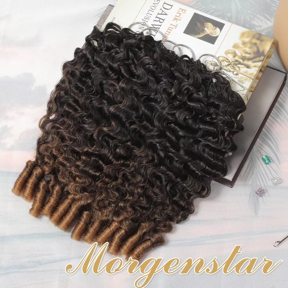 Burmese Curly Ombre Crochet Human Hair for Black Women 22 Inch 1B/30# | 150g Human Hair Crochet Bundles Lightweight Knotless Crochet Hair Human Hair Feather Crochet Hair Extensions Kit