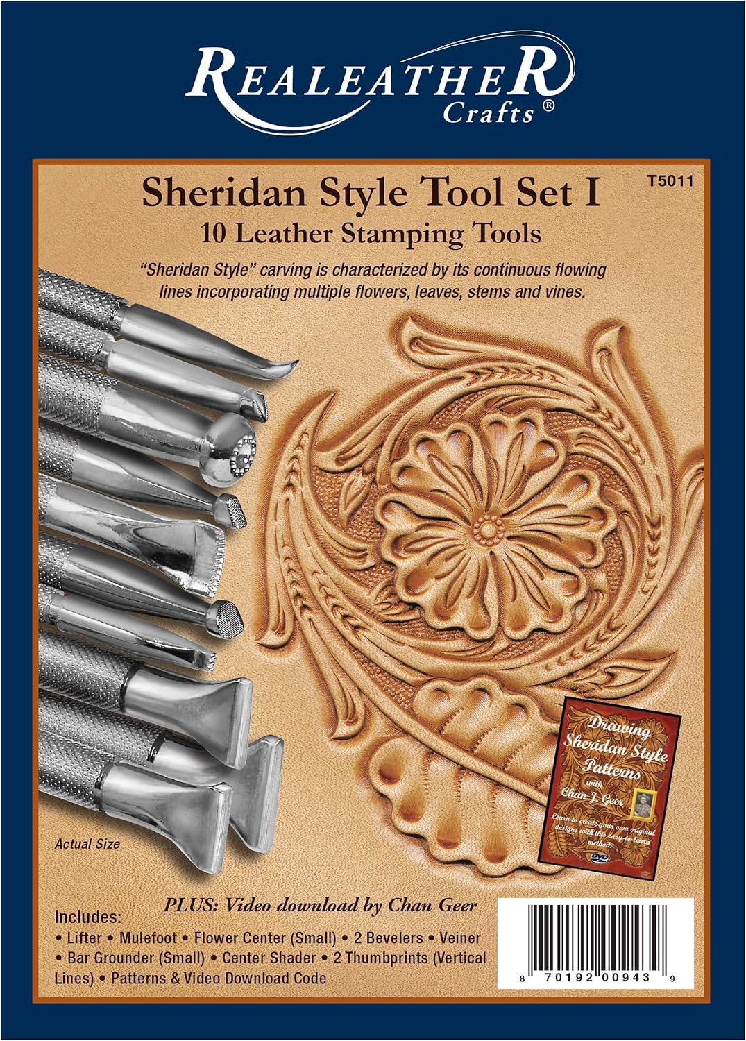 Realeather Leather Stamps Tool Set for Leather Crafting. 10 Stamping Tools. Sheridan Style Stamp Set I