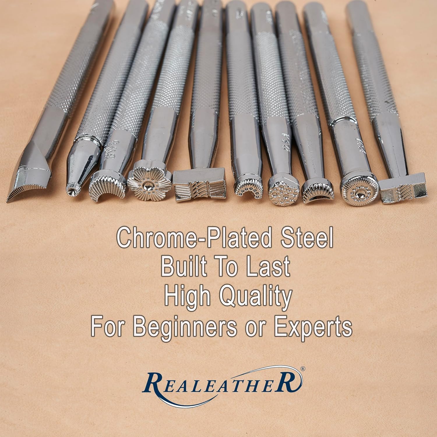 Realeather Leather Stamps Tool Set for Leather Crafting. 10 Stamping Tools. Sheridan Style Stamp Set I