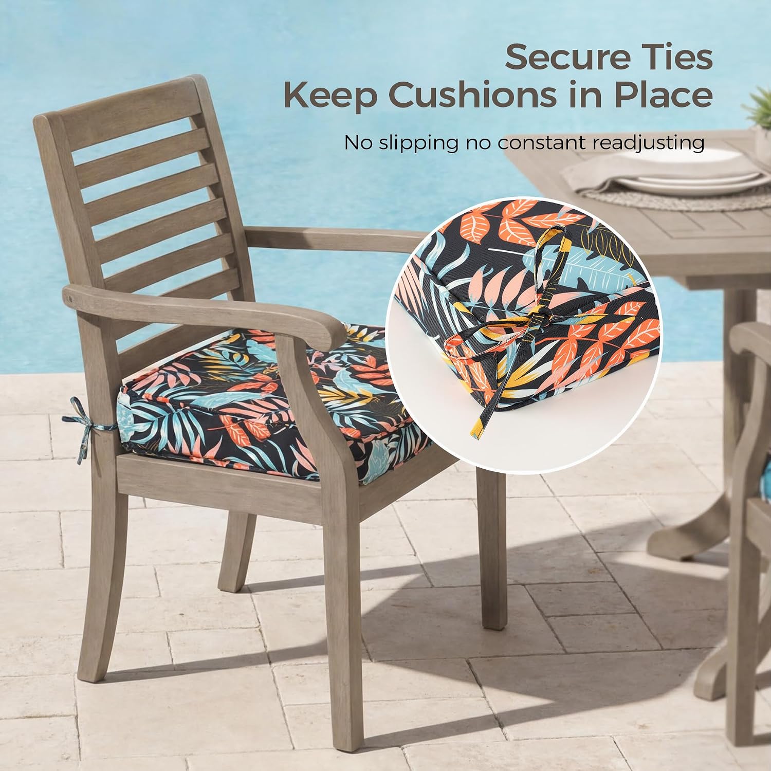 UNIKOME Outdoor Chair Cushions Set of 4. Water Resistant Patio Seat Cushions with Ties for Outdoor Furniture. High-Density Foam. UV & Fade Resistant. Piped Edge – 24 x 24 x 4. Colorful Leaves