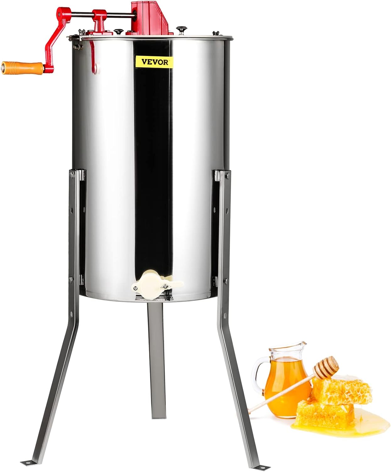 VEVOR 3 Frame Manual Honey Extractor Stainless Steel Beekeeping Extraction | with Hand Crank. Clear Lid and Height Adjustable Stand. Honey Extractor for Beginner Backyard Beekeeping. Small Apiaries