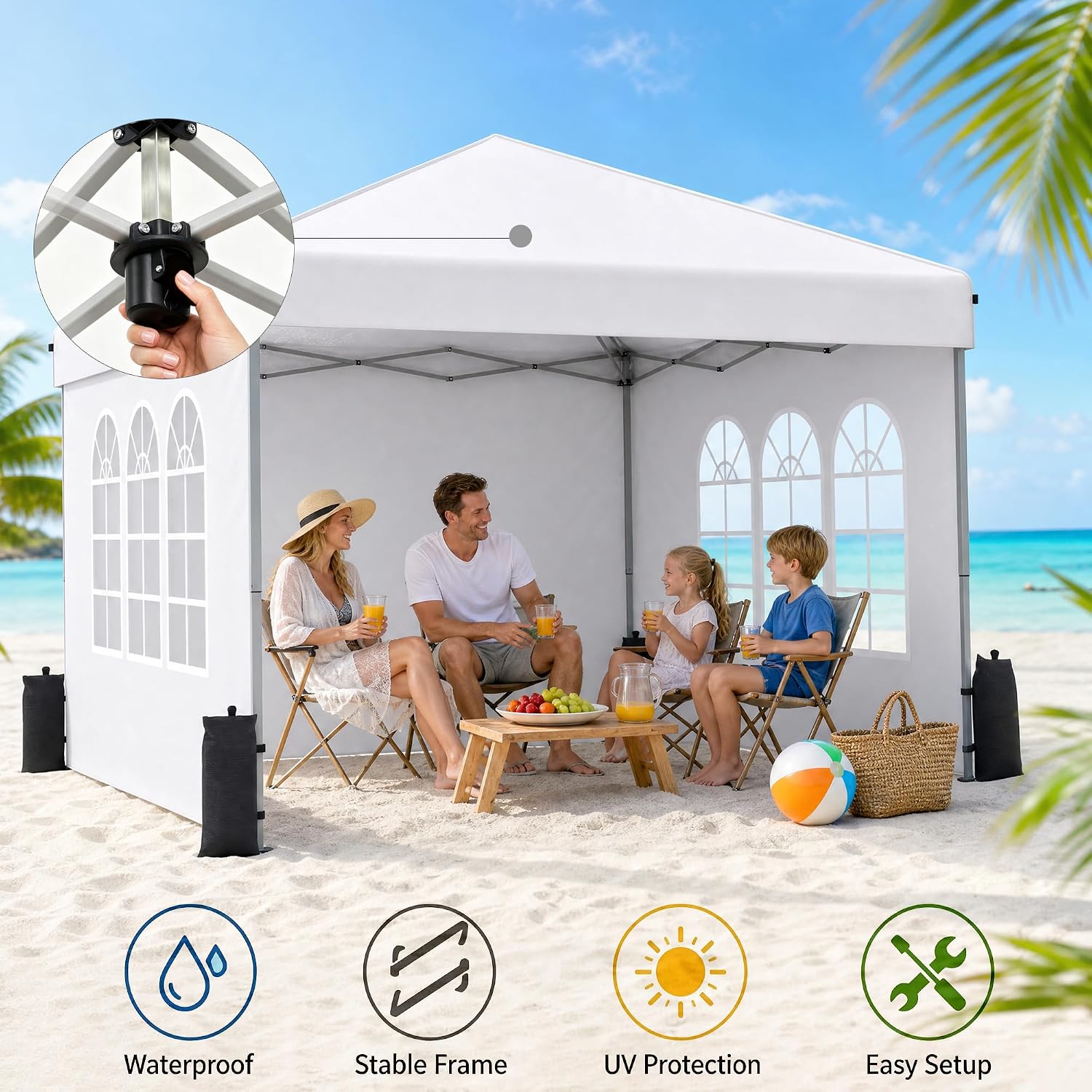 10x10 Pop Up Canopy Tent with Sidewall. Commercial. White | One Push Setup Gazebo Tent. Portable Outdoor Party Events Camping Tent with Carry bag. 3 Height Adjustment. 3 Sidewalls