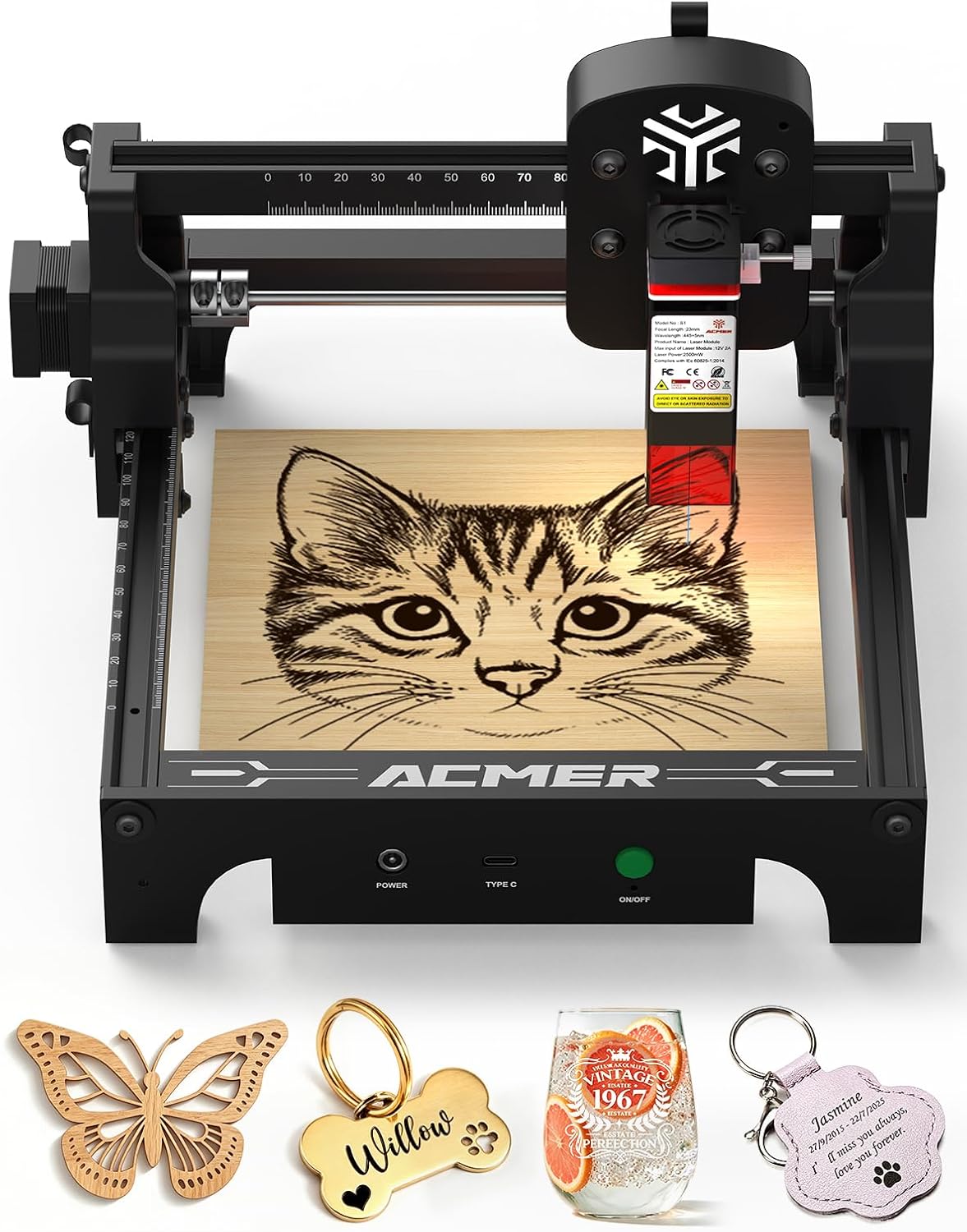 ACMER S1 2500mW Laser Engraver. Portable Cutter & Engraving Machine for Beginners.130×130mm Working Area.0.04mm Laser Spot.Creative DIY.Education STEM.Customized Business with Wood.Metal