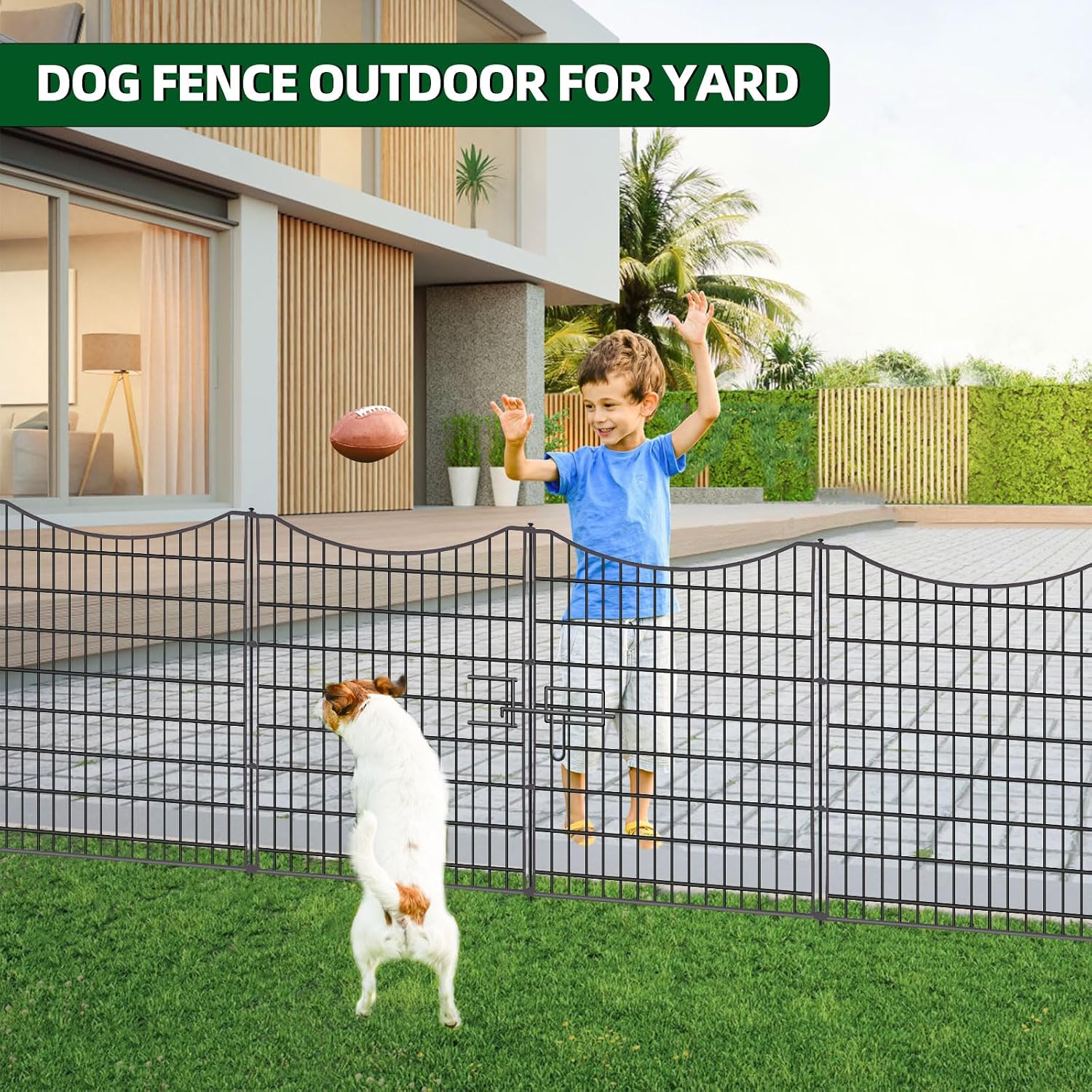 18 Panels No Dig Decorative Fence with Gate. 33 in(H) X 40.5 ft(L) Tall Garden Fence Animal Barrier. Rustproof Metal Wire Edging Border. Temporary Dog Fencing for Outdoor. Yard. Patio