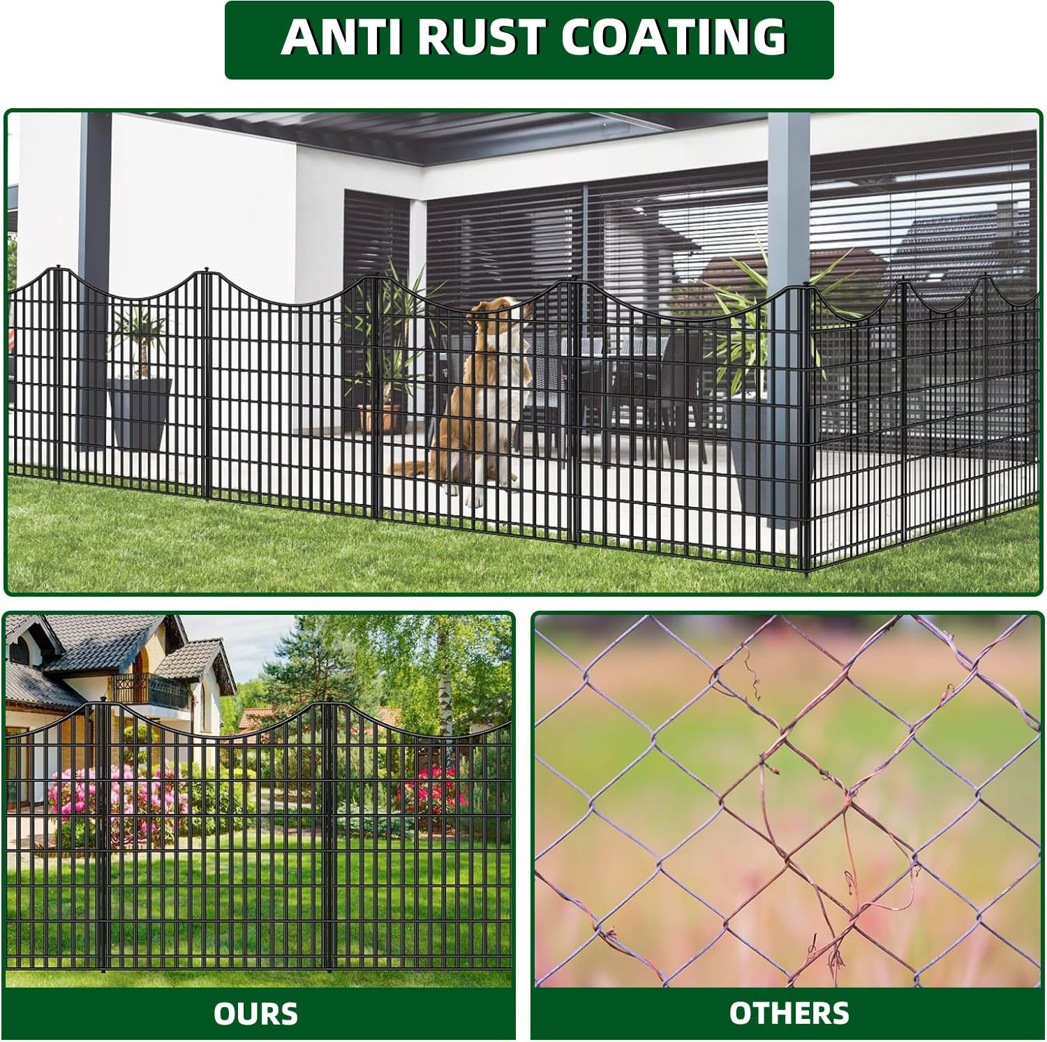 18 Panels No Dig Decorative Fence with Gate. 33 in(H) X 40.5 ft(L) Tall Garden Fence Animal Barrier. Rustproof Metal Wire Edging Border. Temporary Dog Fencing for Outdoor. Yard. Patio