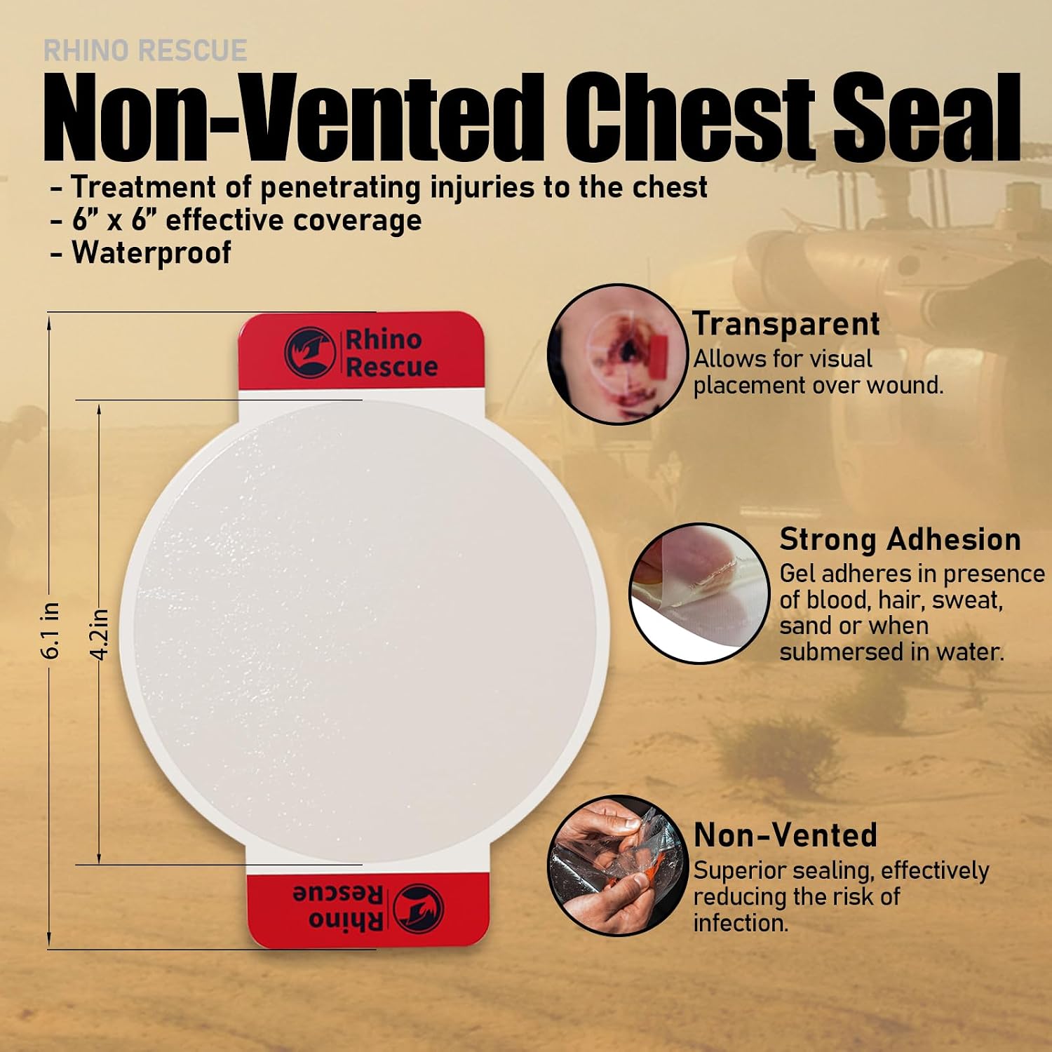 RHINO RESCUE Non-Vented Chest Seal. IFAK First Aid Supplies (20 Count) | Sterile Emergency Trauma Dressing. Occlusive Adhesive Pad Medical for Wound Care. Gunshot. Sucking Chest. HSA/FSA Approved