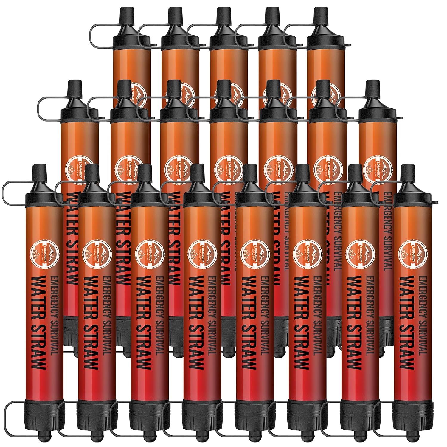 Lormandy Water Filter Straw 20 Pack – Outdoor Camping & Hiking Survival Gear Kit for Family Use. Ultra-Light Personal Filter Straws for Backpacking.Camping. Bug-Out Bags and Emergency Preparedness