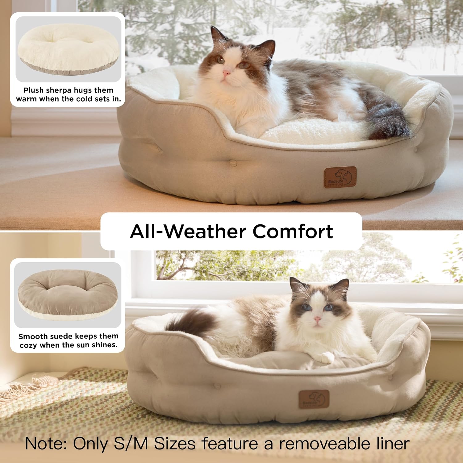 Bedsure Small Dog Bed Washable.Round Cat Beds for Indoor Cats.20in Camel | Soft Plush Pet Bed.Dog Beds for Small Dogs for Puppy and Kittens.Anti-Slip Bottom.Easy to Clean