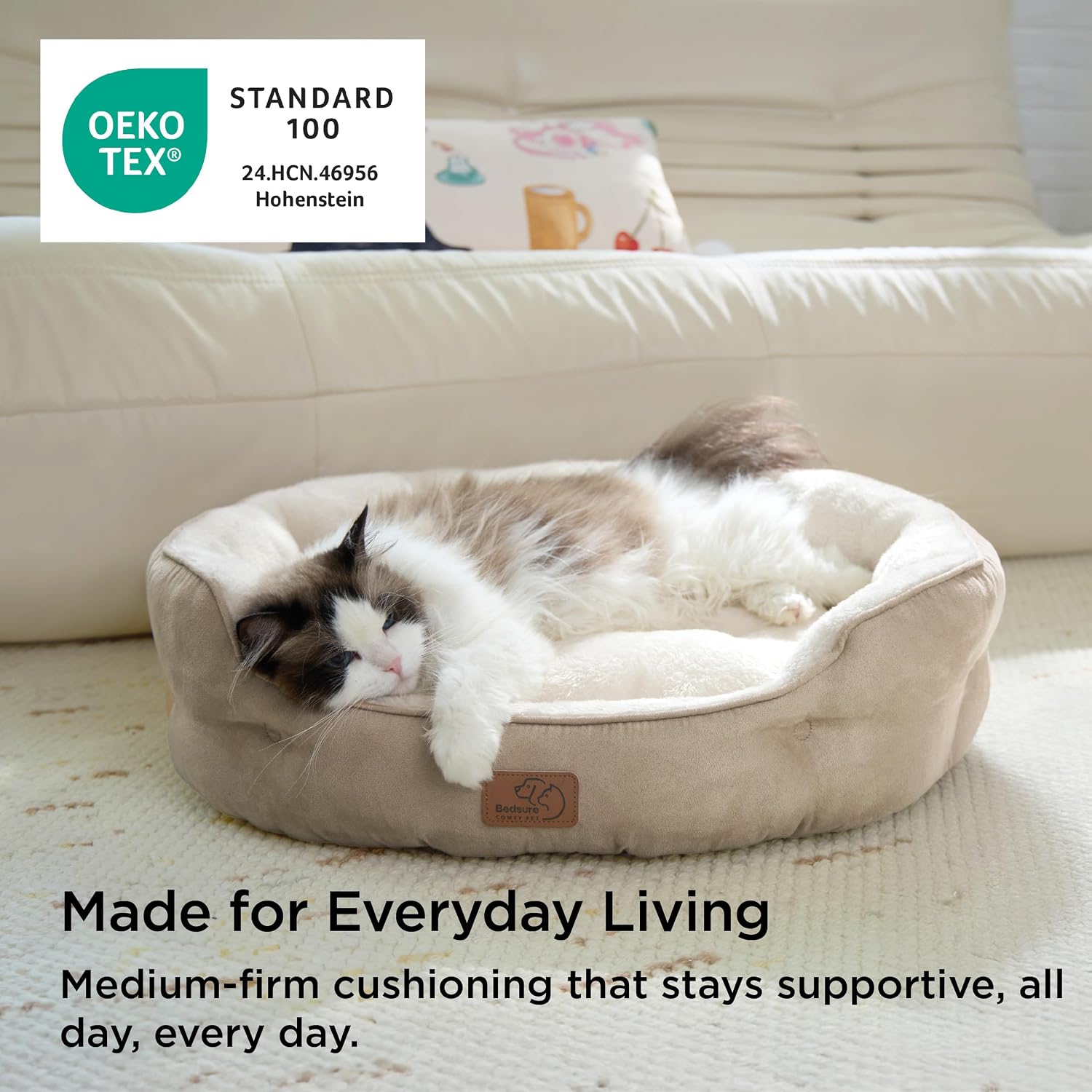Bedsure Small Dog Bed Washable.Round Cat Beds for Indoor Cats.20in Camel | Soft Plush Pet Bed.Dog Beds for Small Dogs for Puppy and Kittens.Anti-Slip Bottom.Easy to Clean
