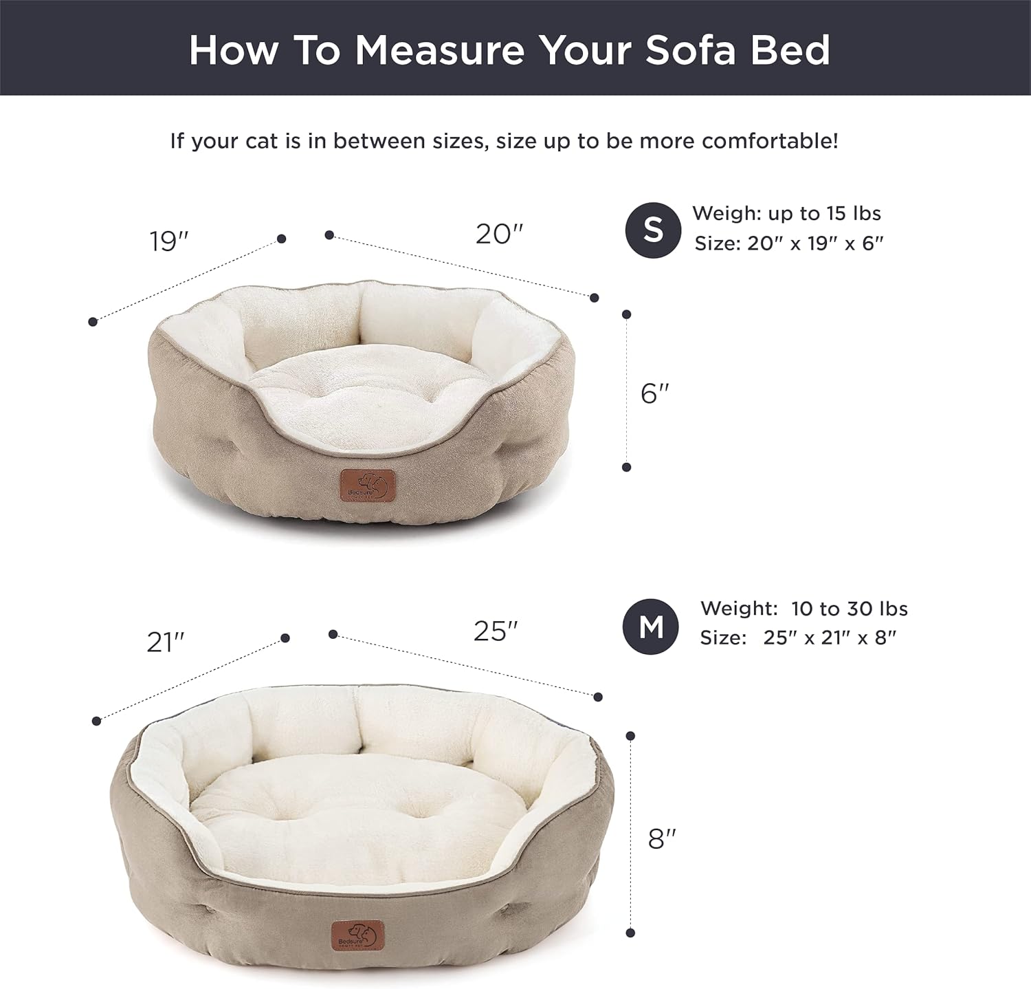 Bedsure Small Dog Bed Washable.Round Cat Beds for Indoor Cats.20in Camel | Soft Plush Pet Bed.Dog Beds for Small Dogs for Puppy and Kittens.Anti-Slip Bottom.Easy to Clean