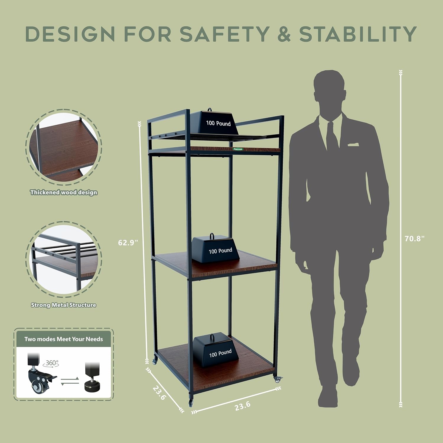 Poweruck PT2 Ultimate Large 3D Printer Storage Solution. Heavy-Duty 3-Tier Stand & Filament Organizer Rack for Biggest Printers on Wheels