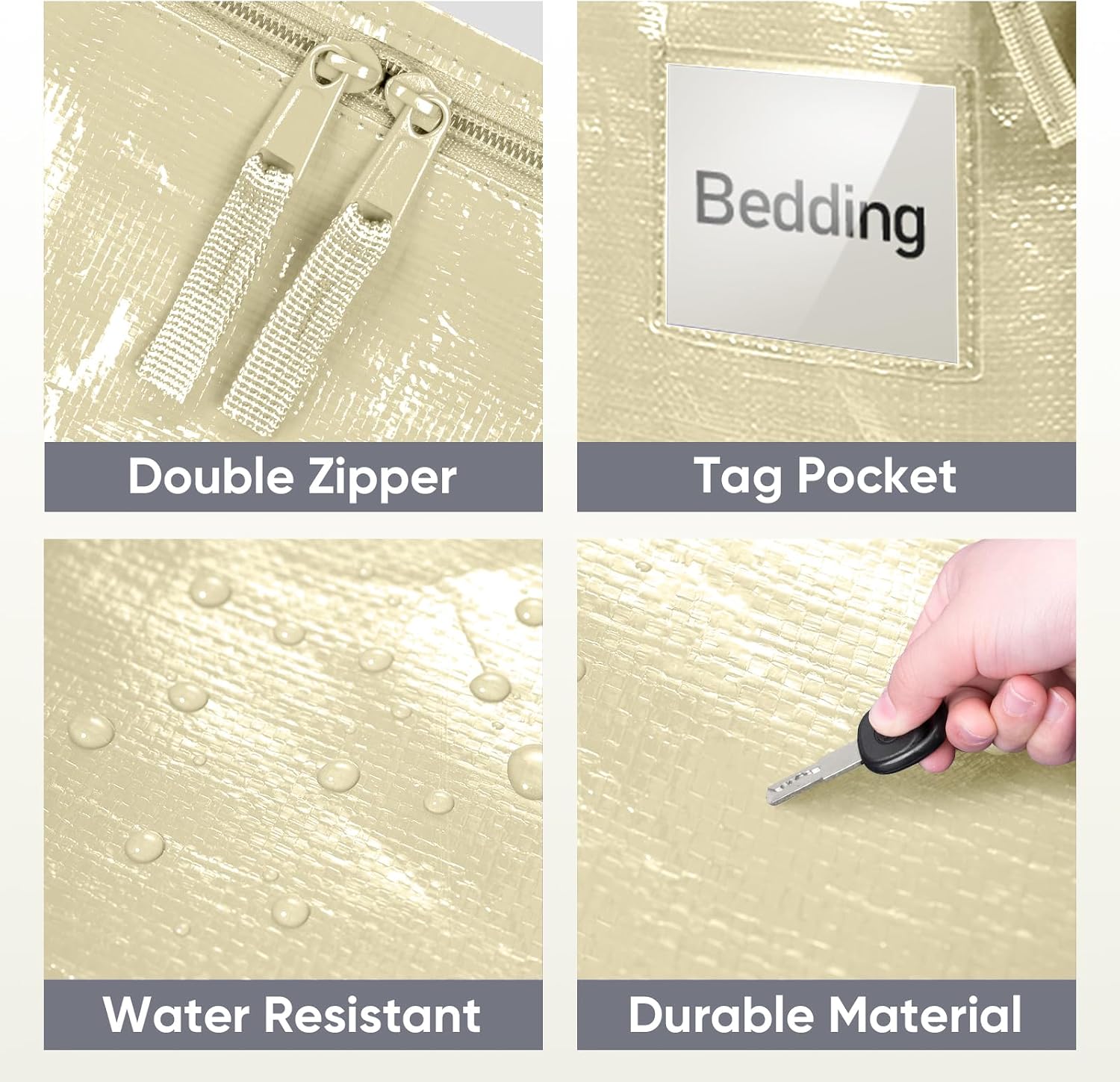 TICONN 2 Pack Extra Large Moving Bags Heavy Duty with Zippers & Carrying Handles. Durable Storage Bags Moving Boxes for Closet Organizers and Storage (2 Pack. Cream)