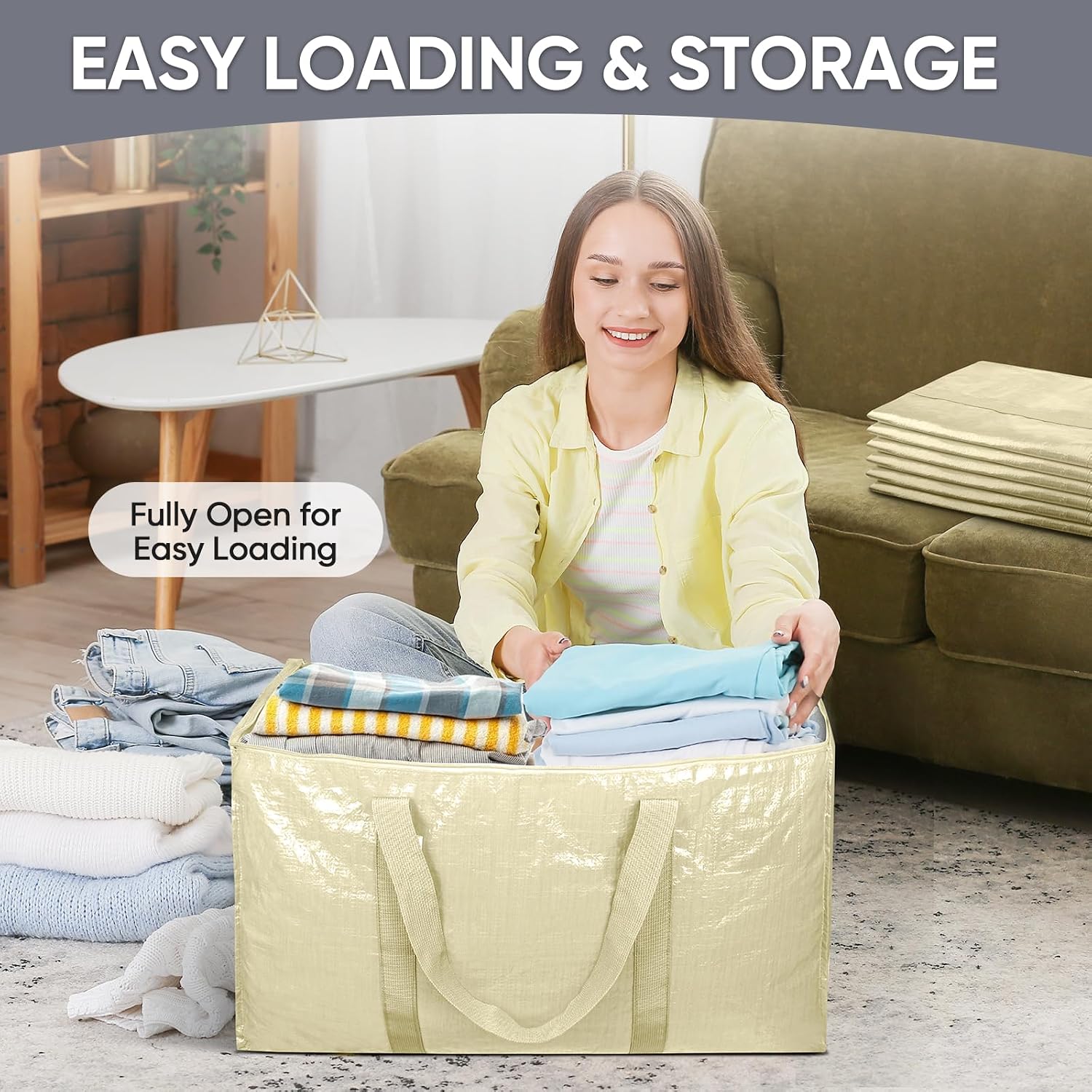 TICONN 2 Pack Extra Large Moving Bags Heavy Duty with Zippers & Carrying Handles. Durable Storage Bags Moving Boxes for Closet Organizers and Storage (2 Pack. Cream)