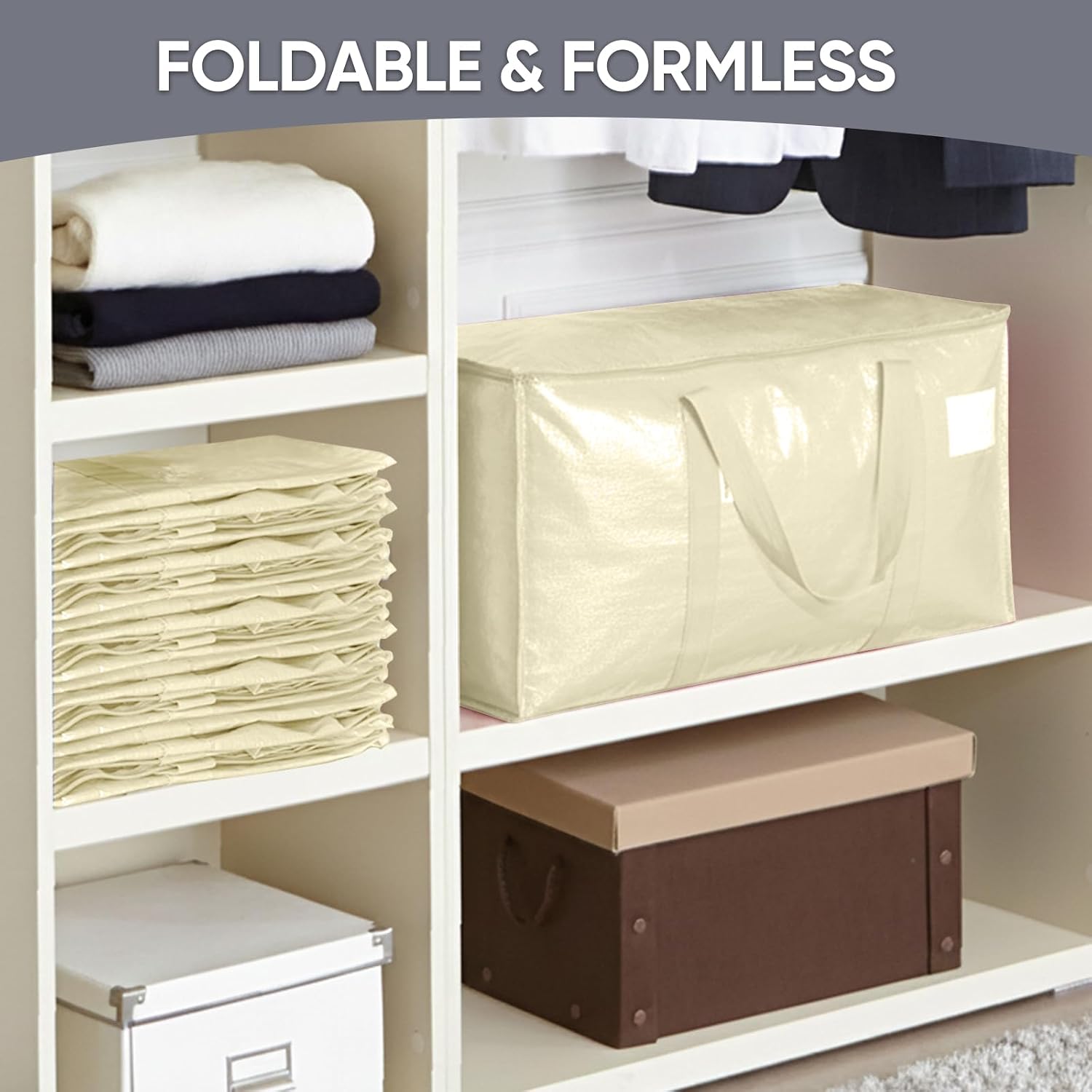 TICONN 2 Pack Extra Large Moving Bags Heavy Duty with Zippers & Carrying Handles. Durable Storage Bags Moving Boxes for Closet Organizers and Storage (2 Pack. Cream)
