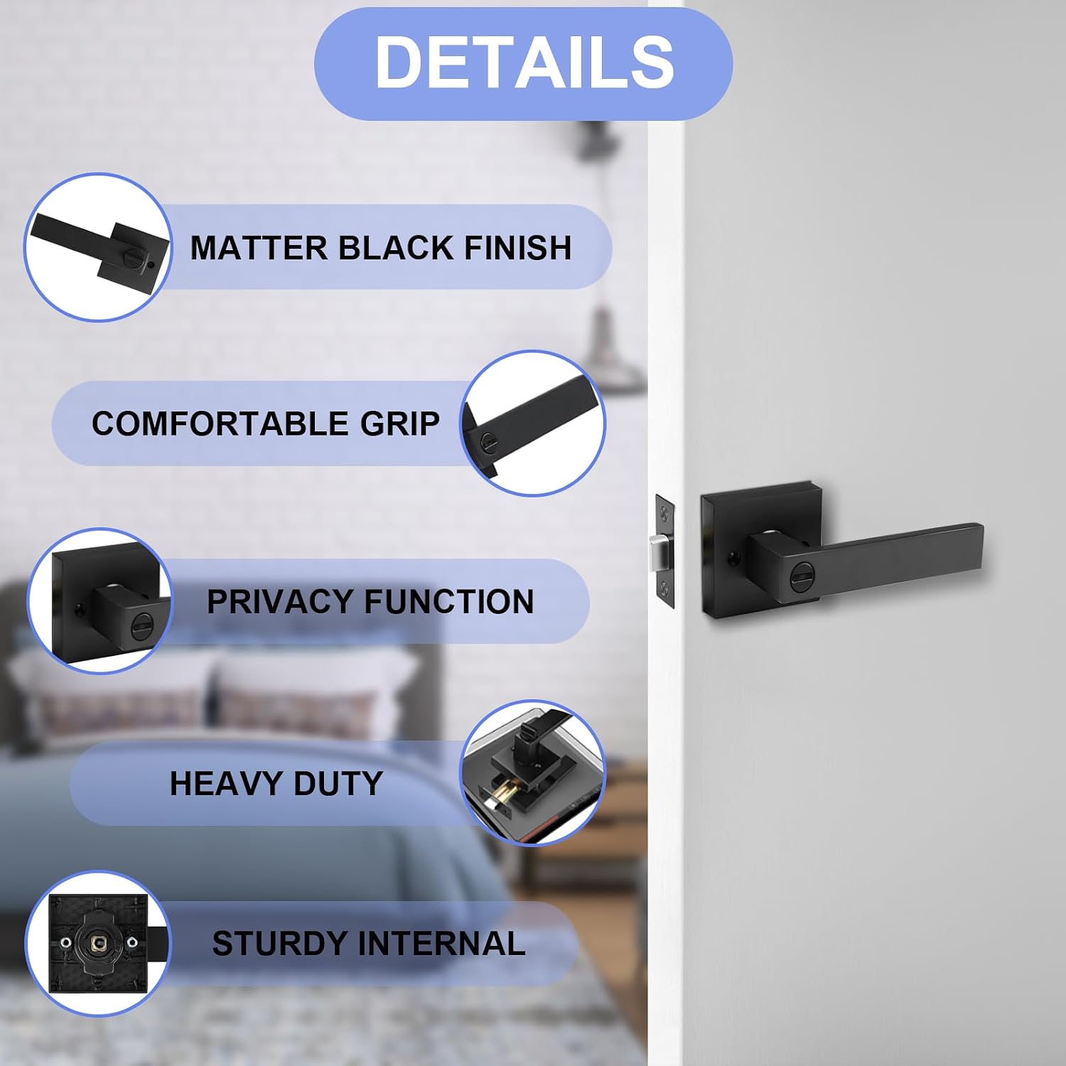 RAZCC Privacy Door Levers. 8 Pack Matte Black Door Handles Heavy Duty Bed and Bath Door Locks Interior Keyless Locksets. Reversible for Left Right Handed Doors - Amazon.com