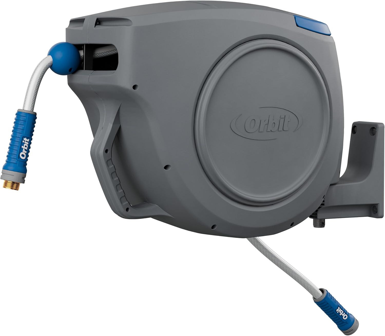 Orbit Auto-Retractable Garden Hose Reel. Wall Mount. 100ft x 5/8in - 28263 | Heavy-Duty 180 Degree Swivel Mount Hose Reel with 500 PSI Burst Strength for Easy Auto-Retractable Storage