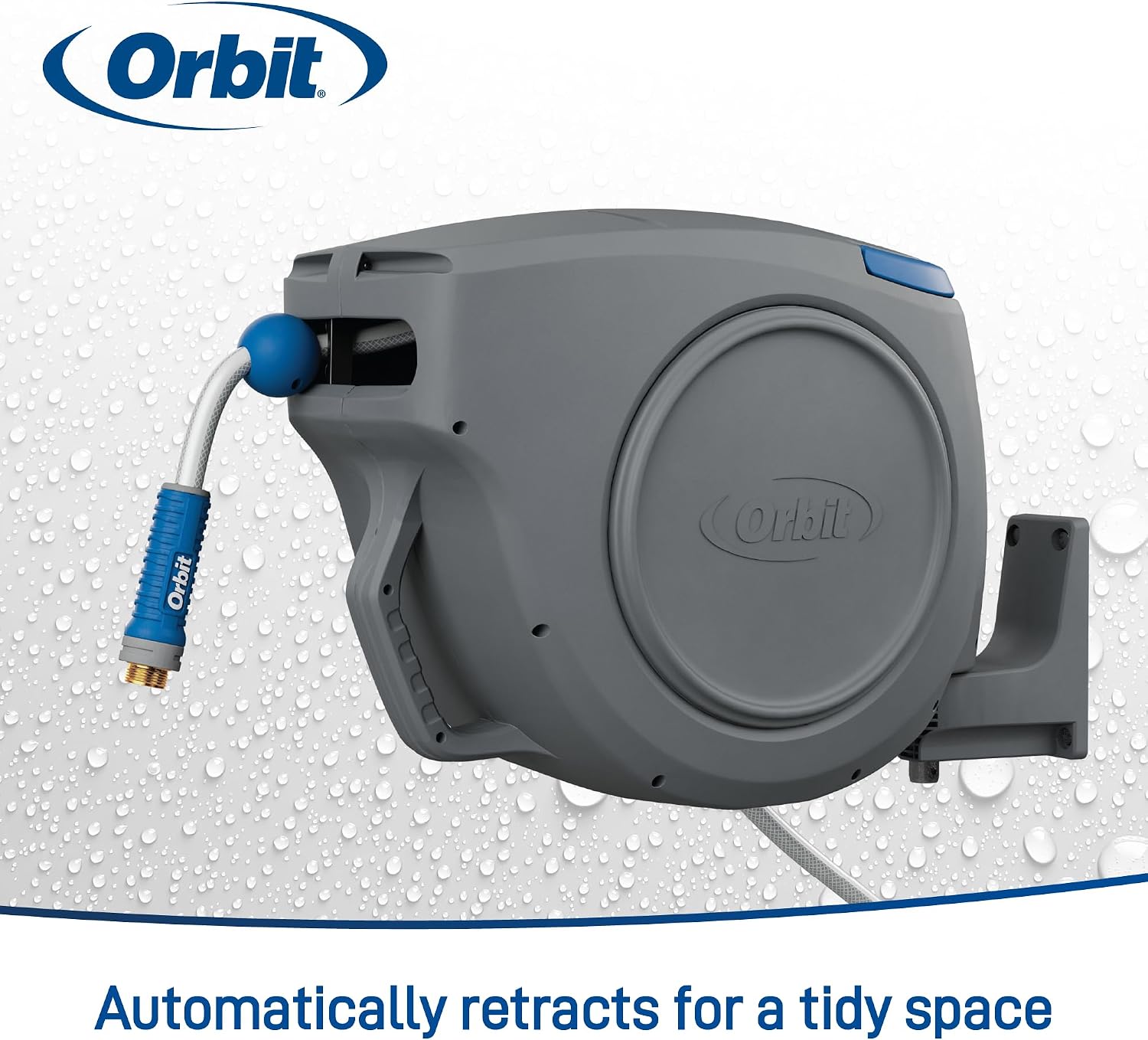Orbit Auto-Retractable Garden Hose Reel. Wall Mount. 100ft x 5/8in - 28263 | Heavy-Duty 180 Degree Swivel Mount Hose Reel with 500 PSI Burst Strength for Easy Auto-Retractable Storage